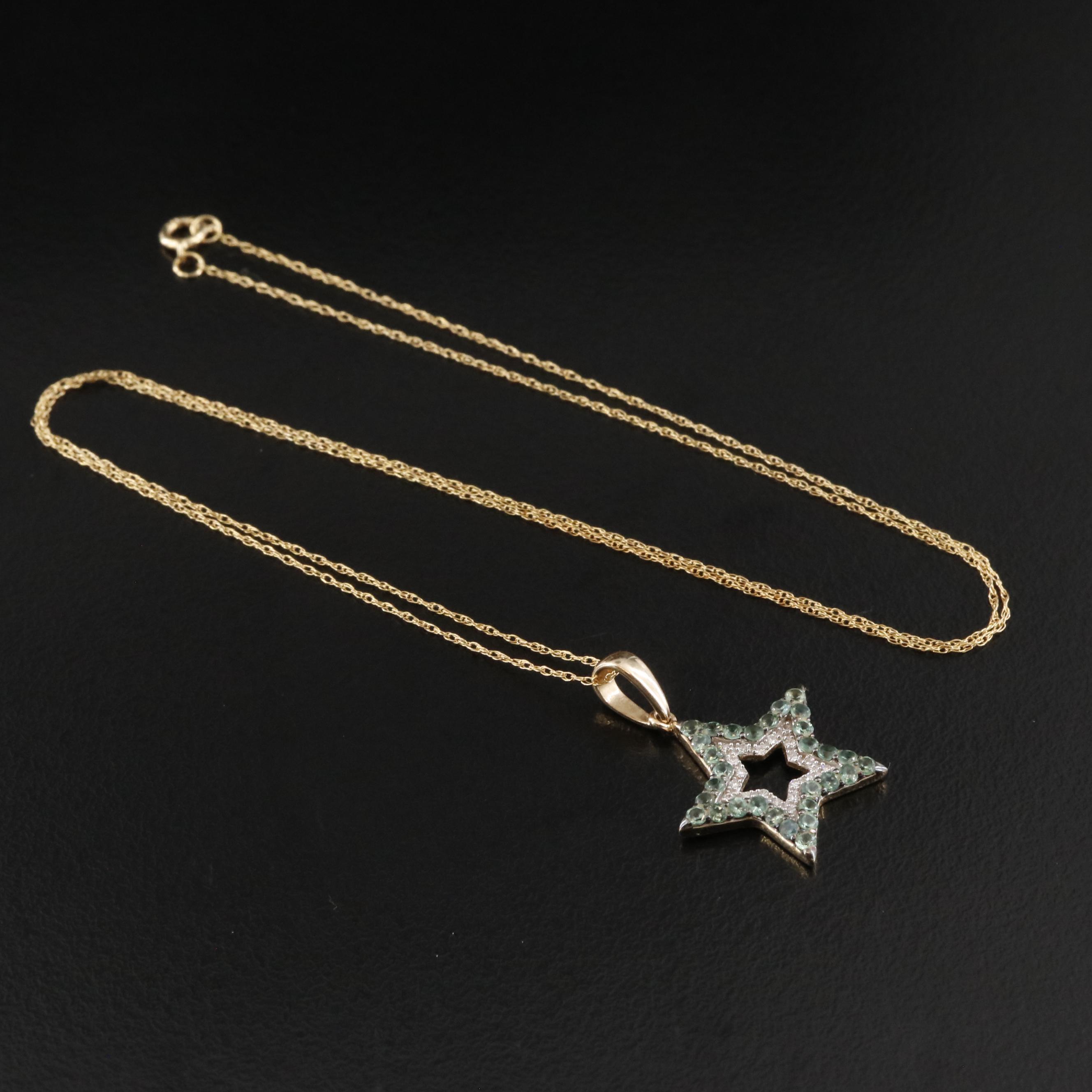 14K Alexandrite and Diamond Star Pendant Necklace