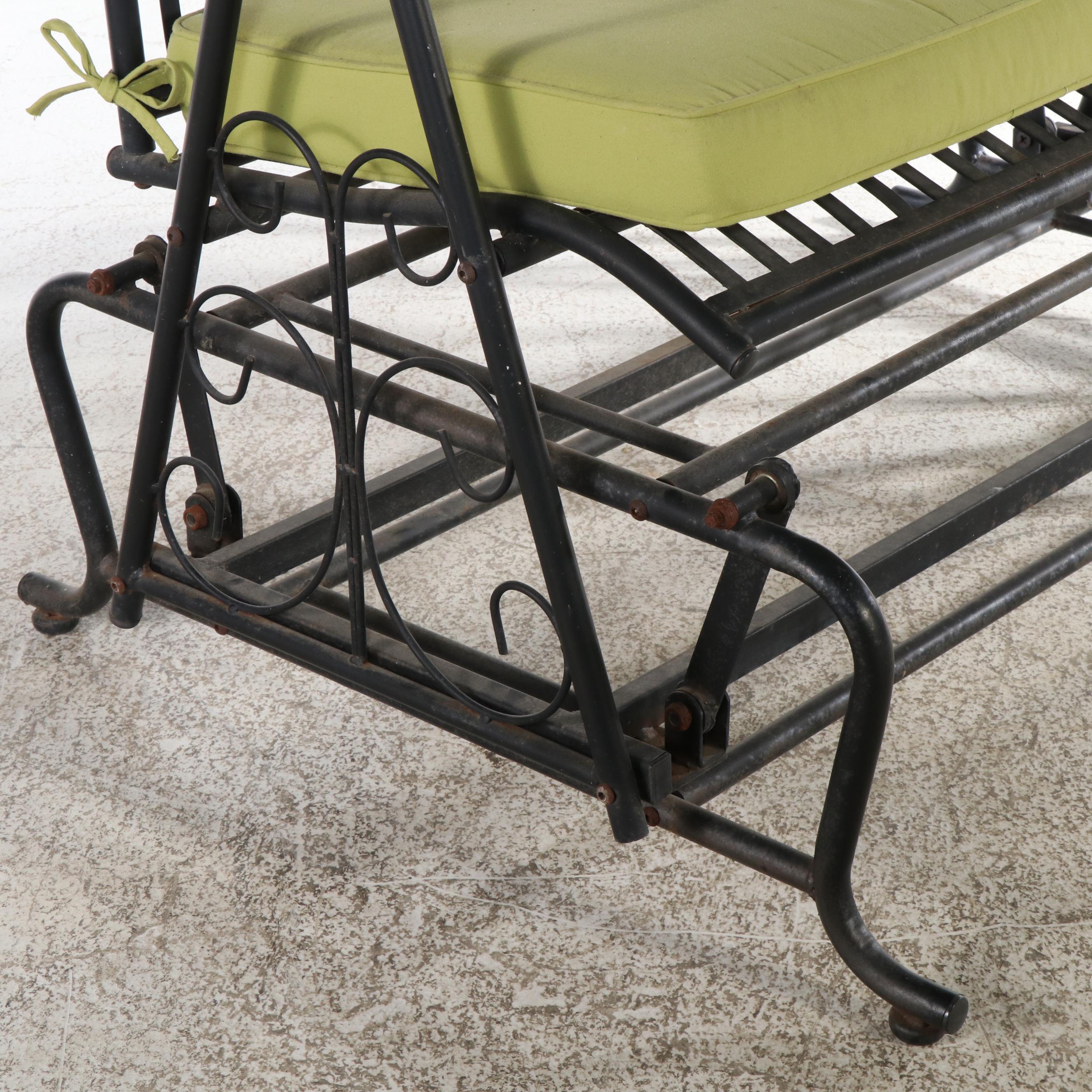Contemporary Metal Patio Glider Bench with Grandinroad Cushion