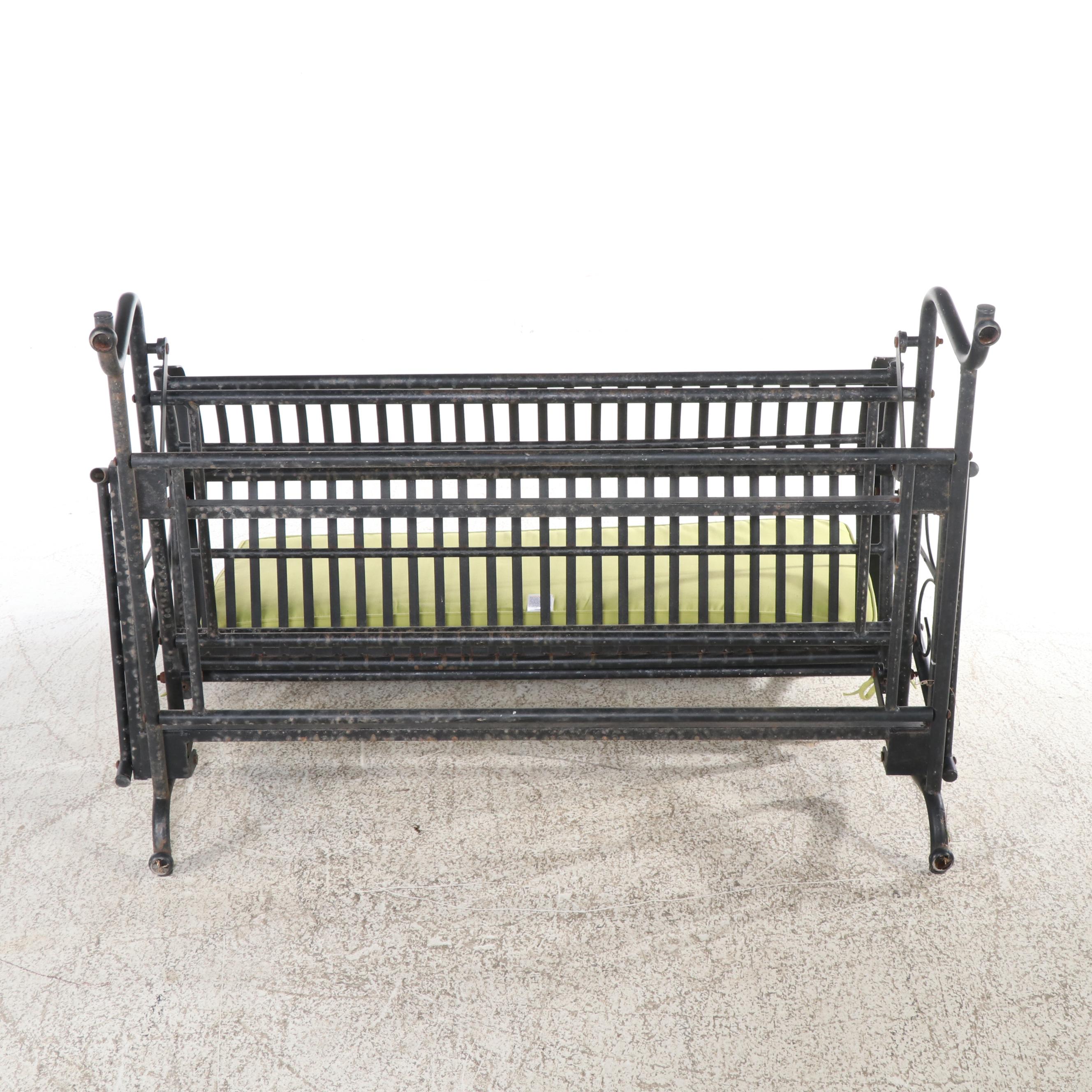 Contemporary Metal Patio Glider Bench with Grandinroad Cushion