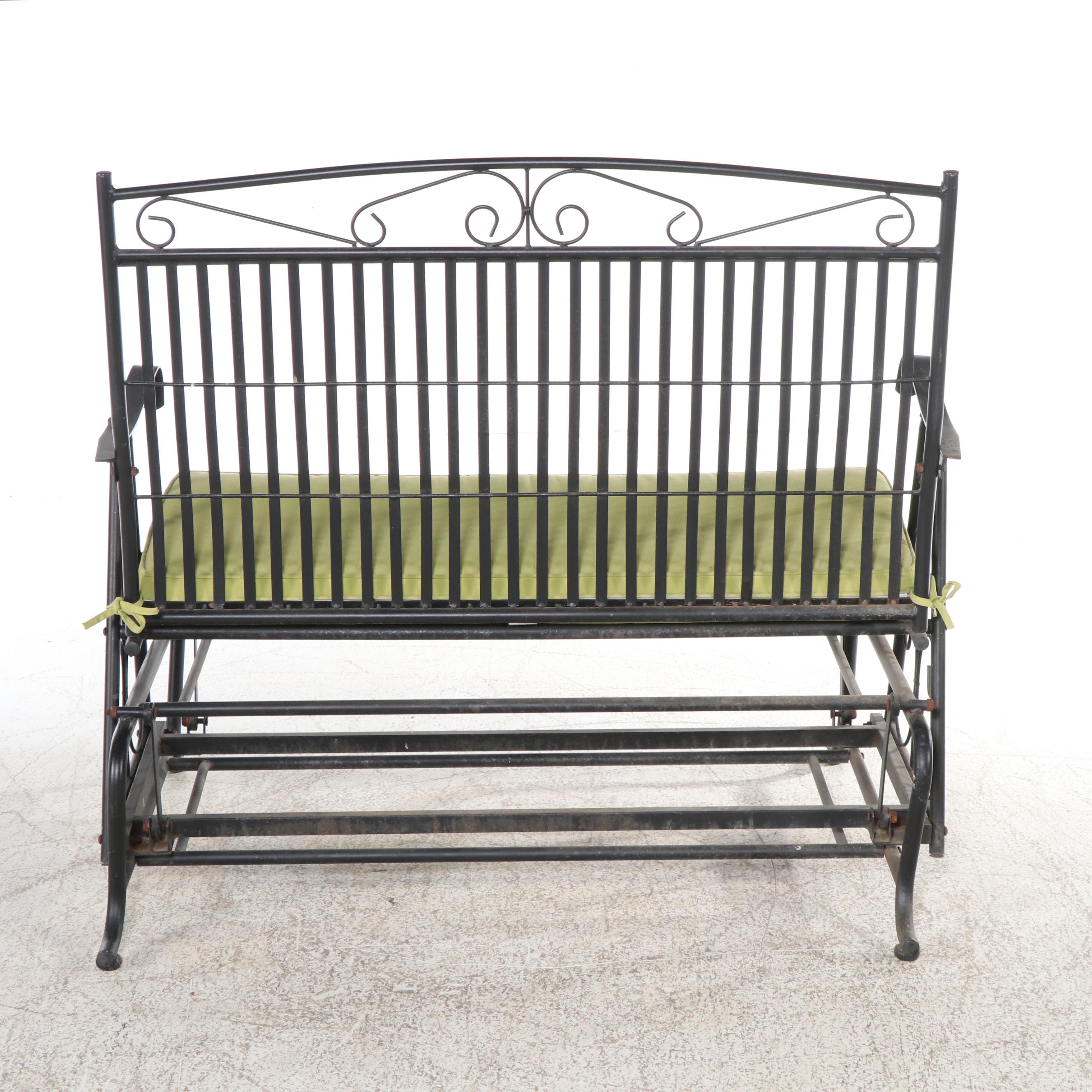 Contemporary Metal Patio Glider Bench with Grandinroad Cushion