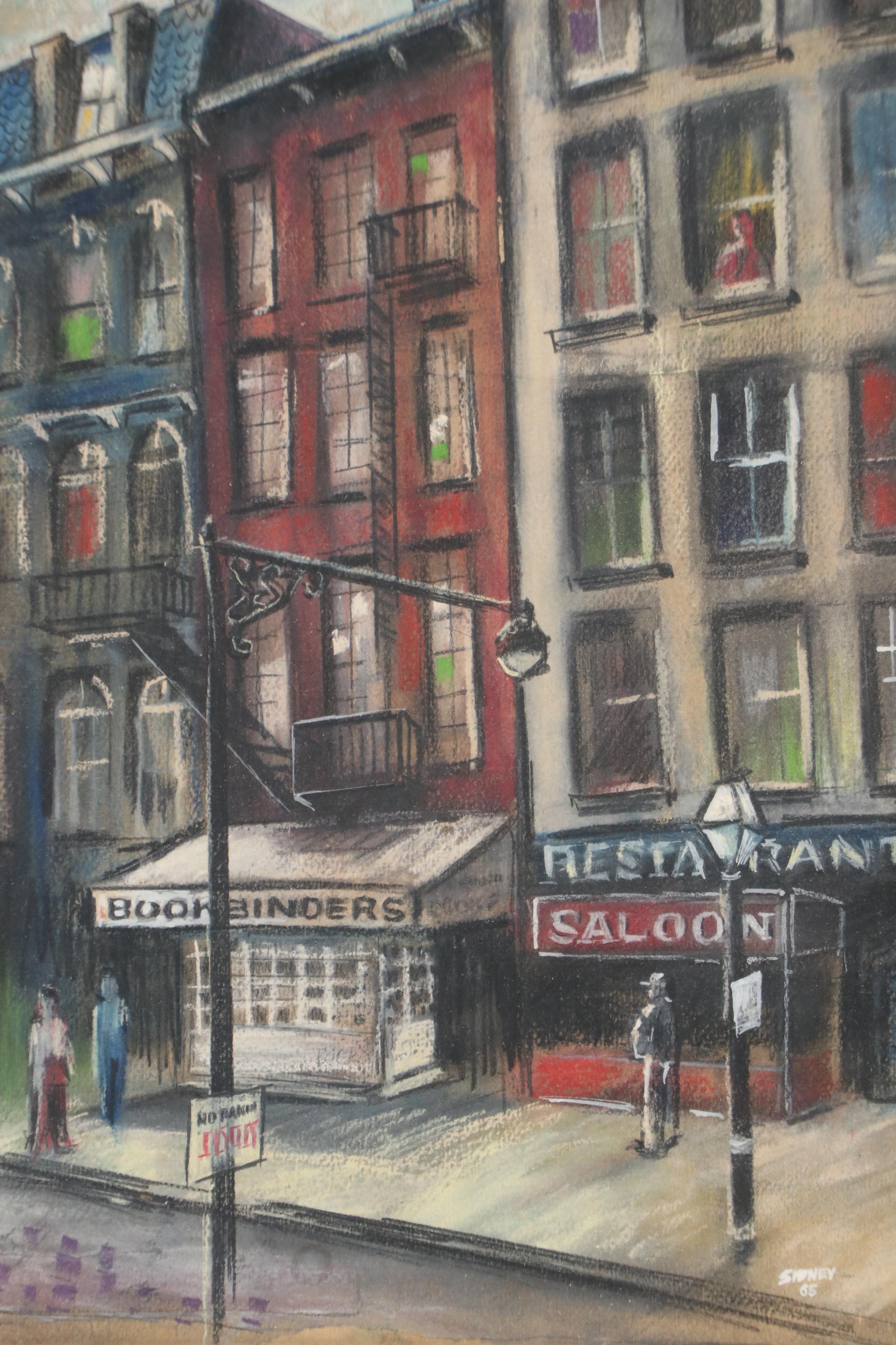 Sidney Braverman Pastel Drawing of Mercantile Street Scene, 1965