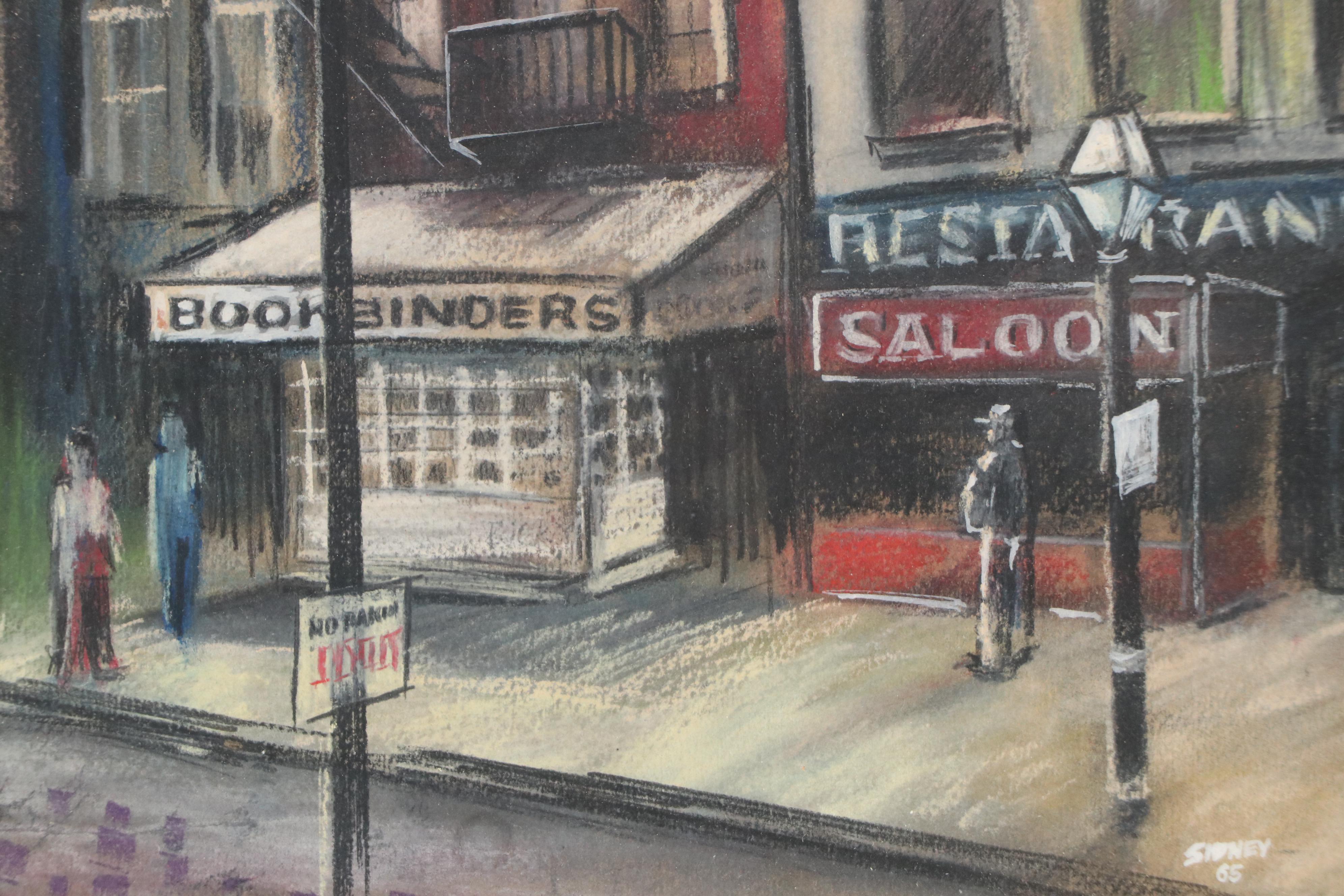 Sidney Braverman Pastel Drawing of Mercantile Street Scene, 1965