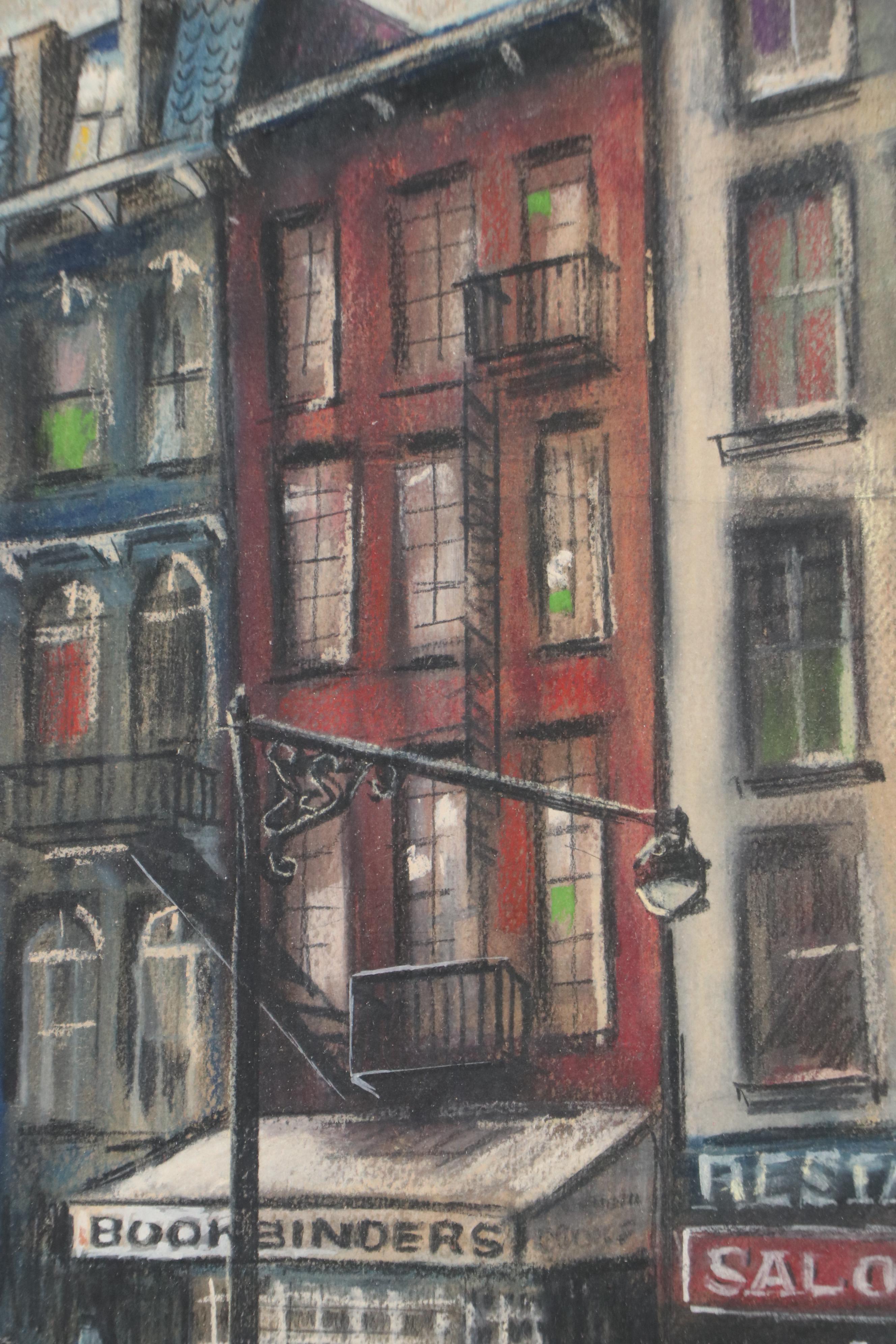 Sidney Braverman Pastel Drawing of Mercantile Street Scene, 1965
