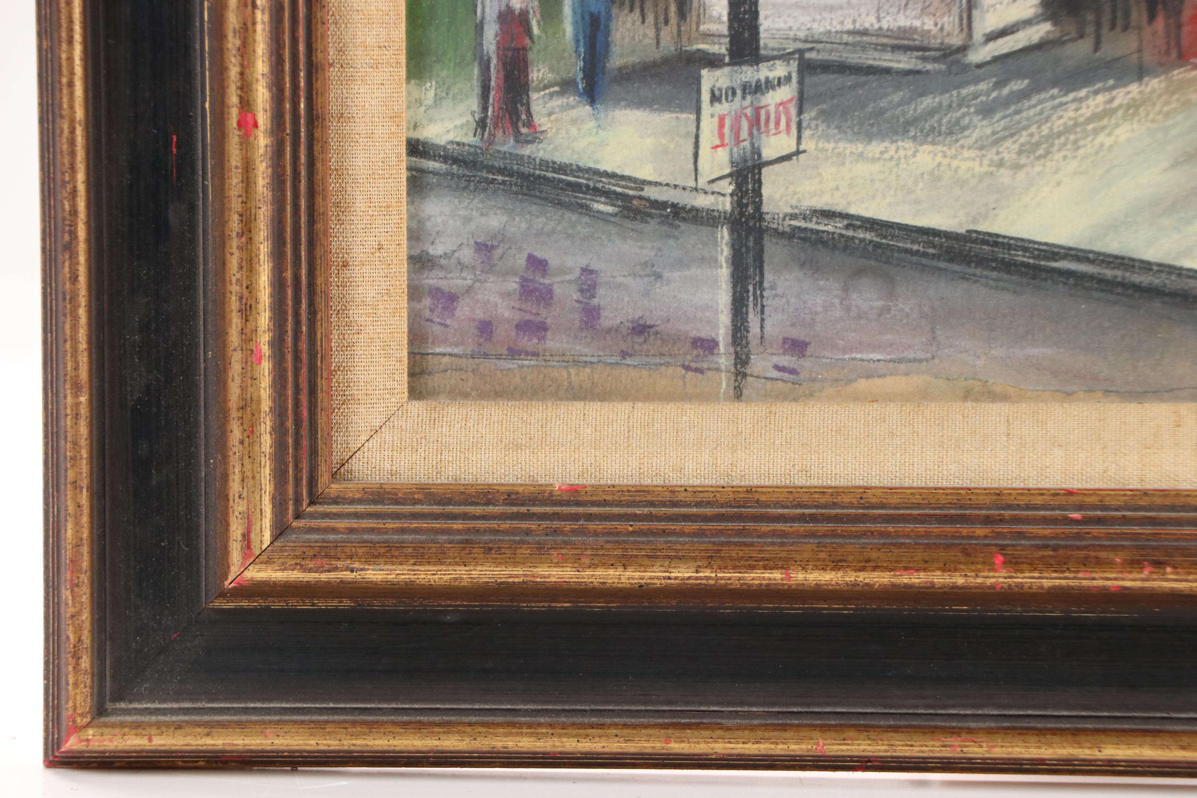 Sidney Braverman Pastel Drawing of Mercantile Street Scene, 1965