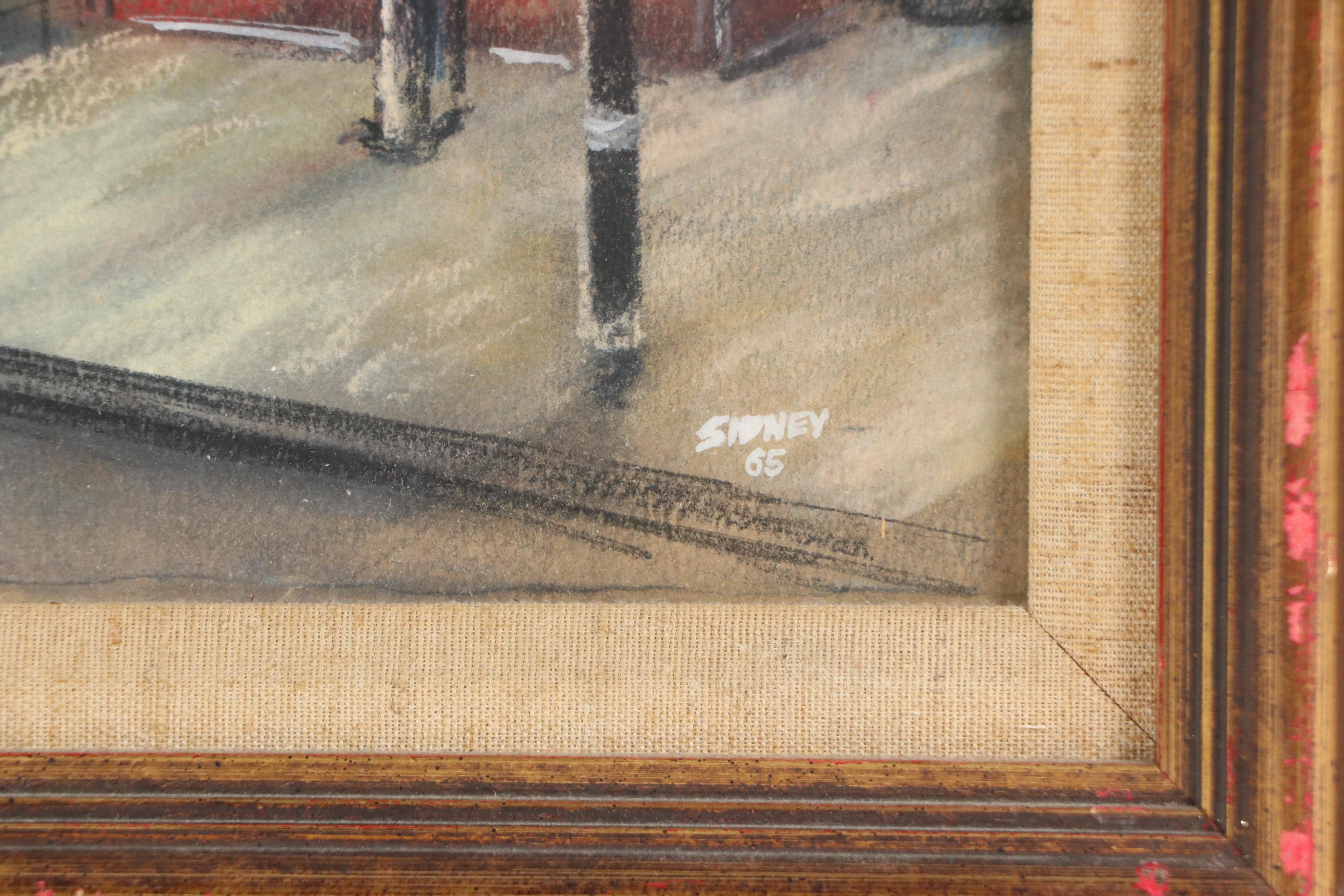 Sidney Braverman Pastel Drawing of Mercantile Street Scene, 1965