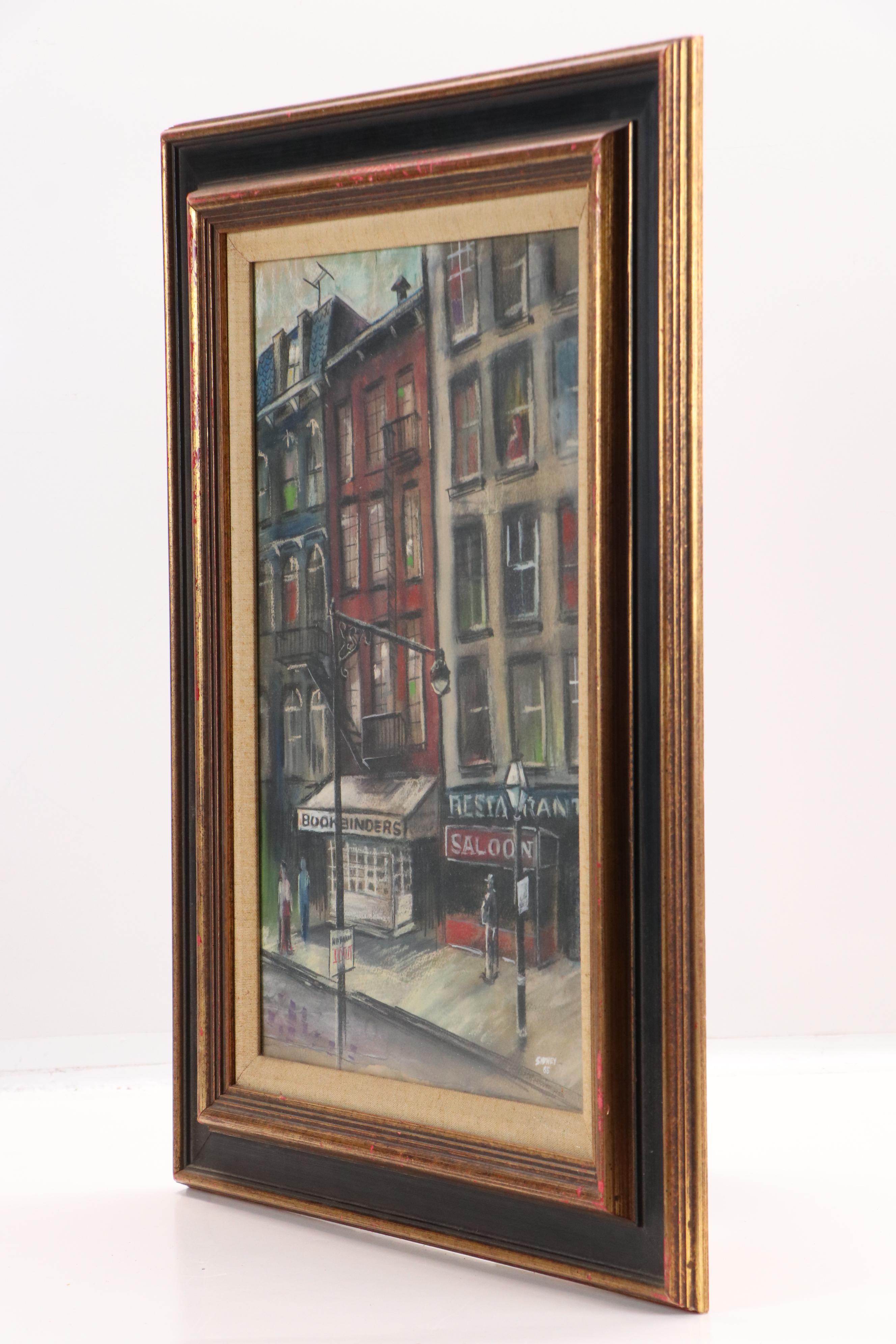 Sidney Braverman Pastel Drawing of Mercantile Street Scene, 1965
