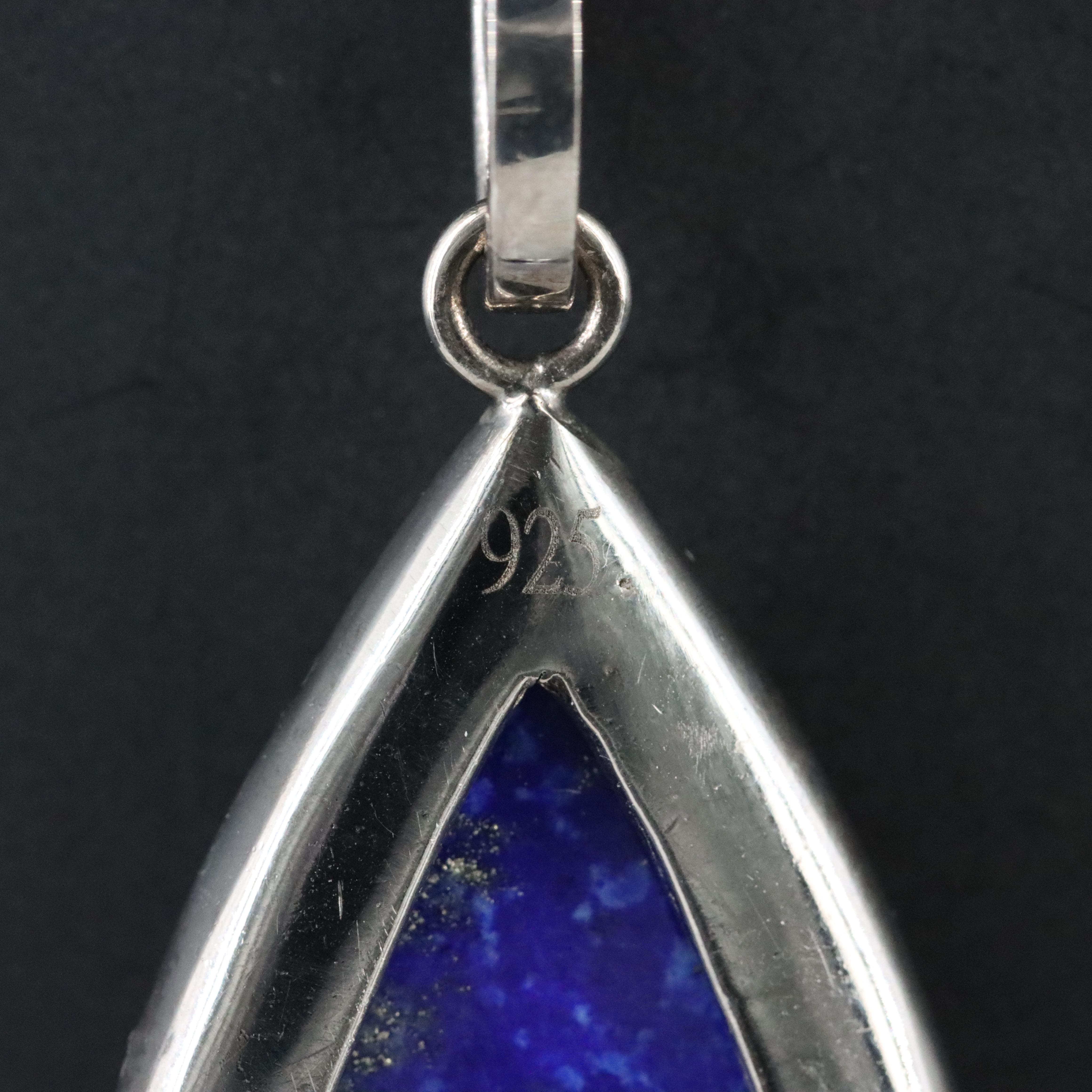 Sheryl Lowe Sterling Lapis Lazuli and Diamond Drop Pendant Necklace