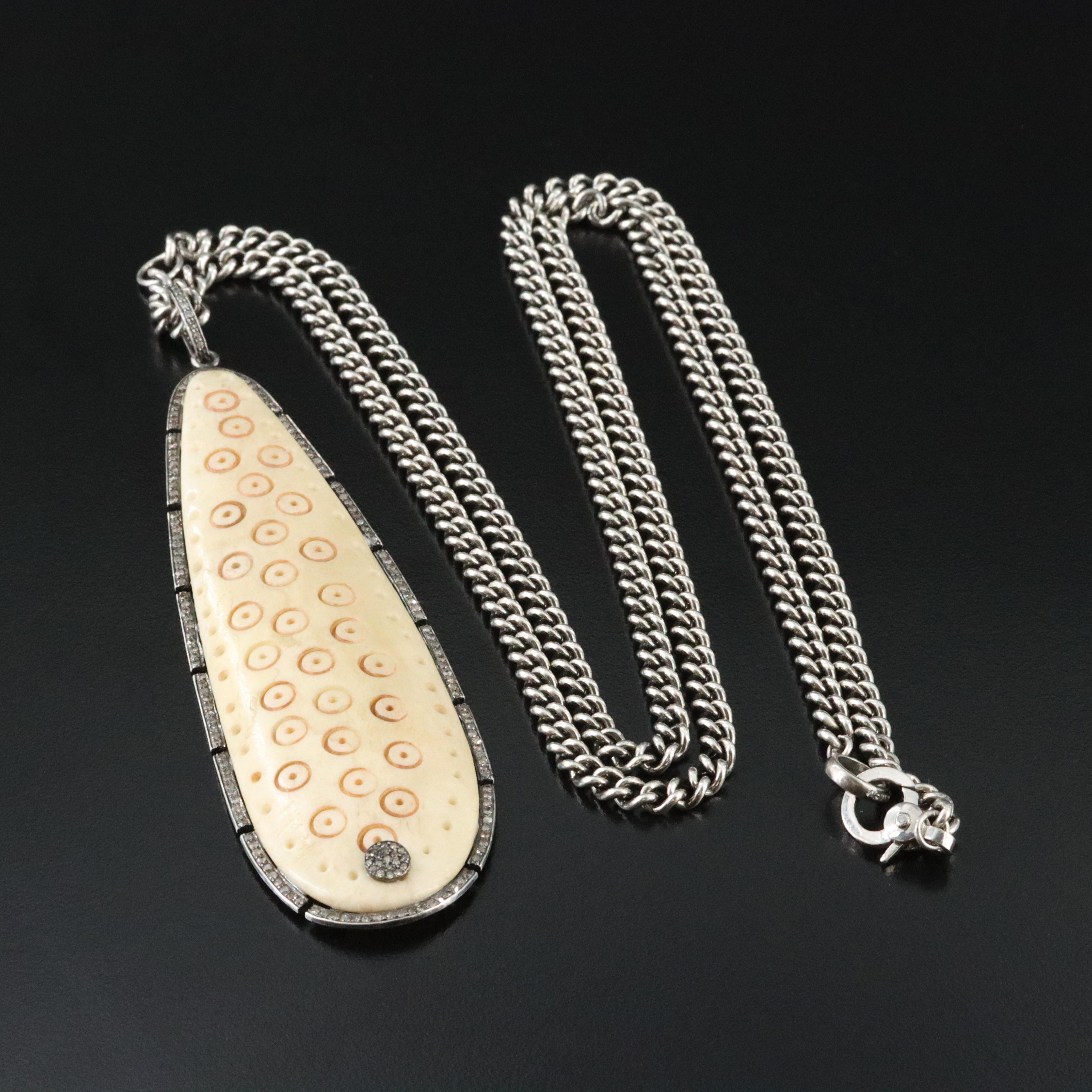 Sheryl Lowe Sterling Bone and Diamond Pendant Necklace