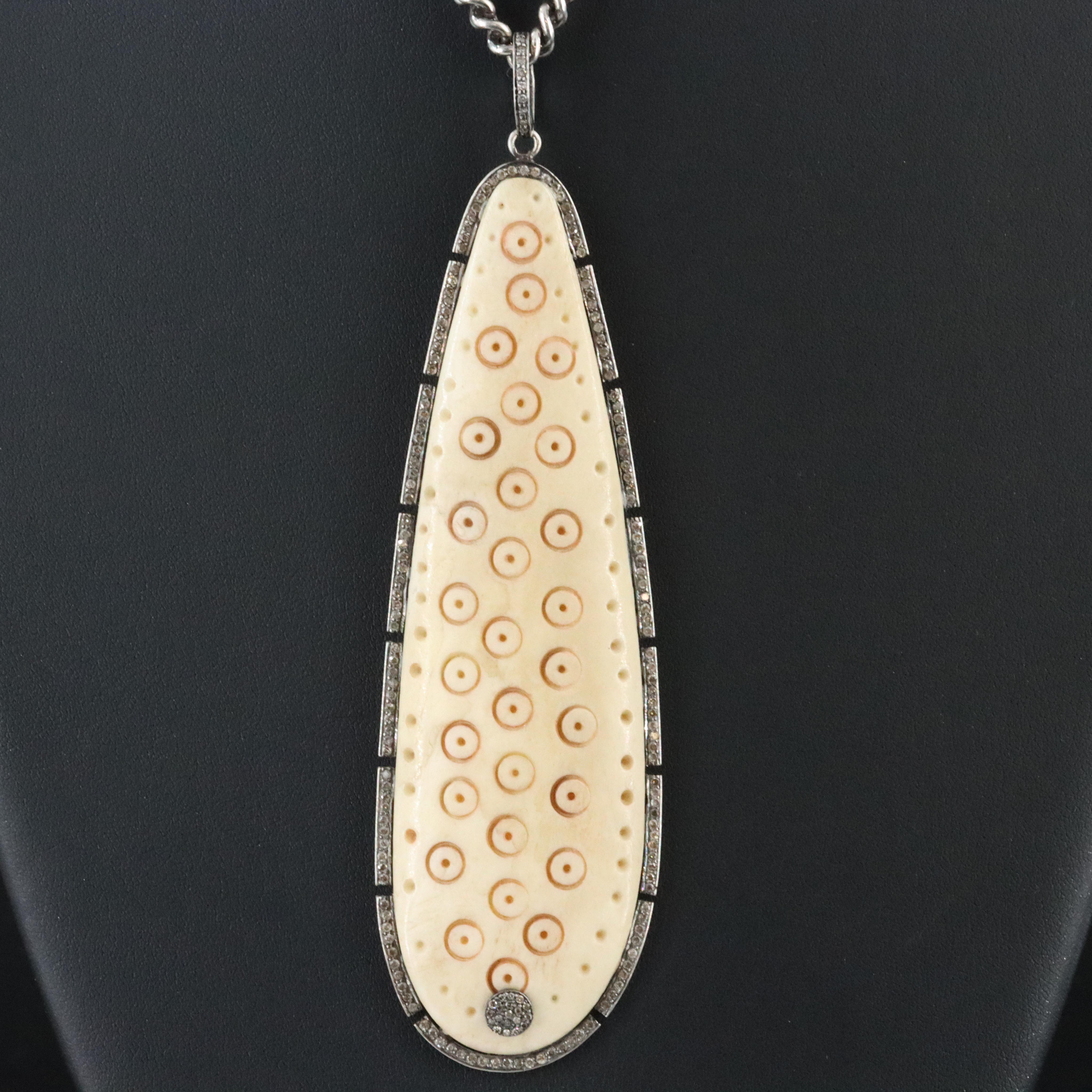 Sheryl Lowe Sterling Bone and Diamond Pendant Necklace