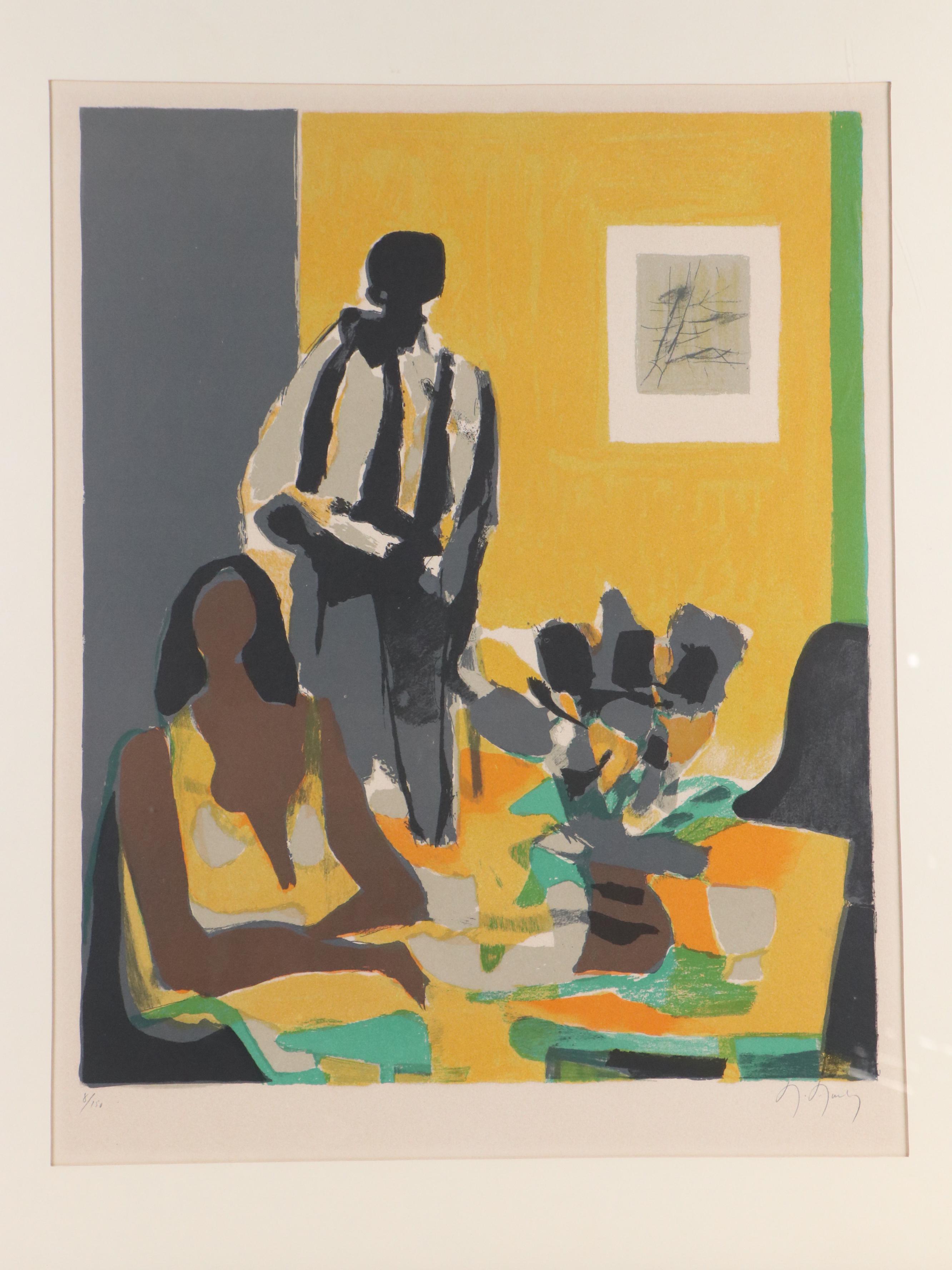 Marcel Mouly Lithograph "La Blouse Rayée," Mid-20th Century