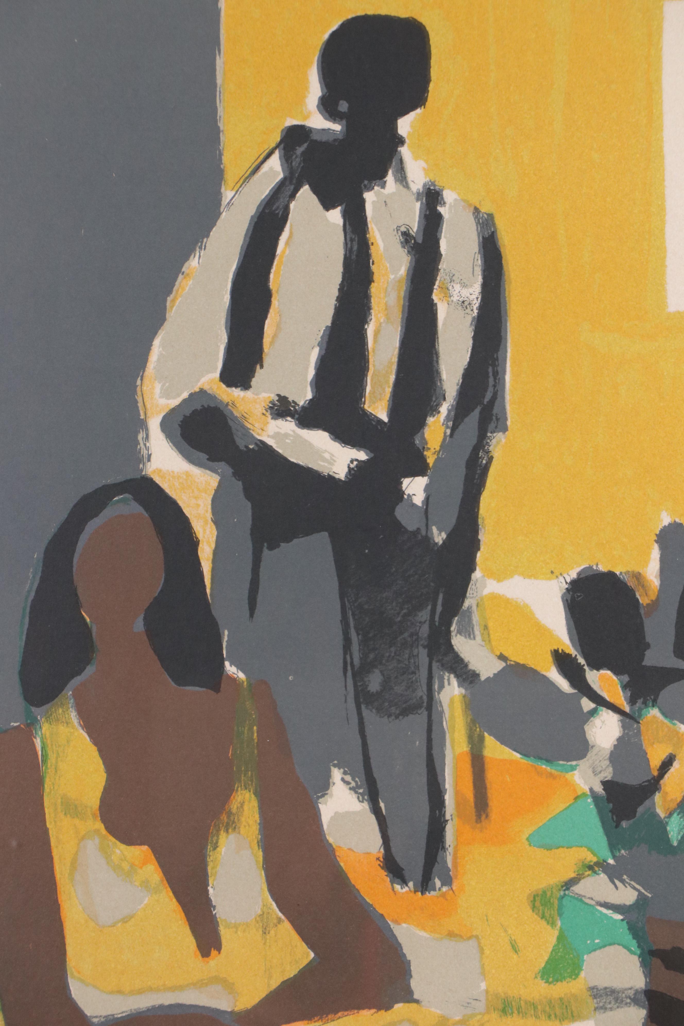 Marcel Mouly Lithograph "La Blouse Rayée," Mid-20th Century