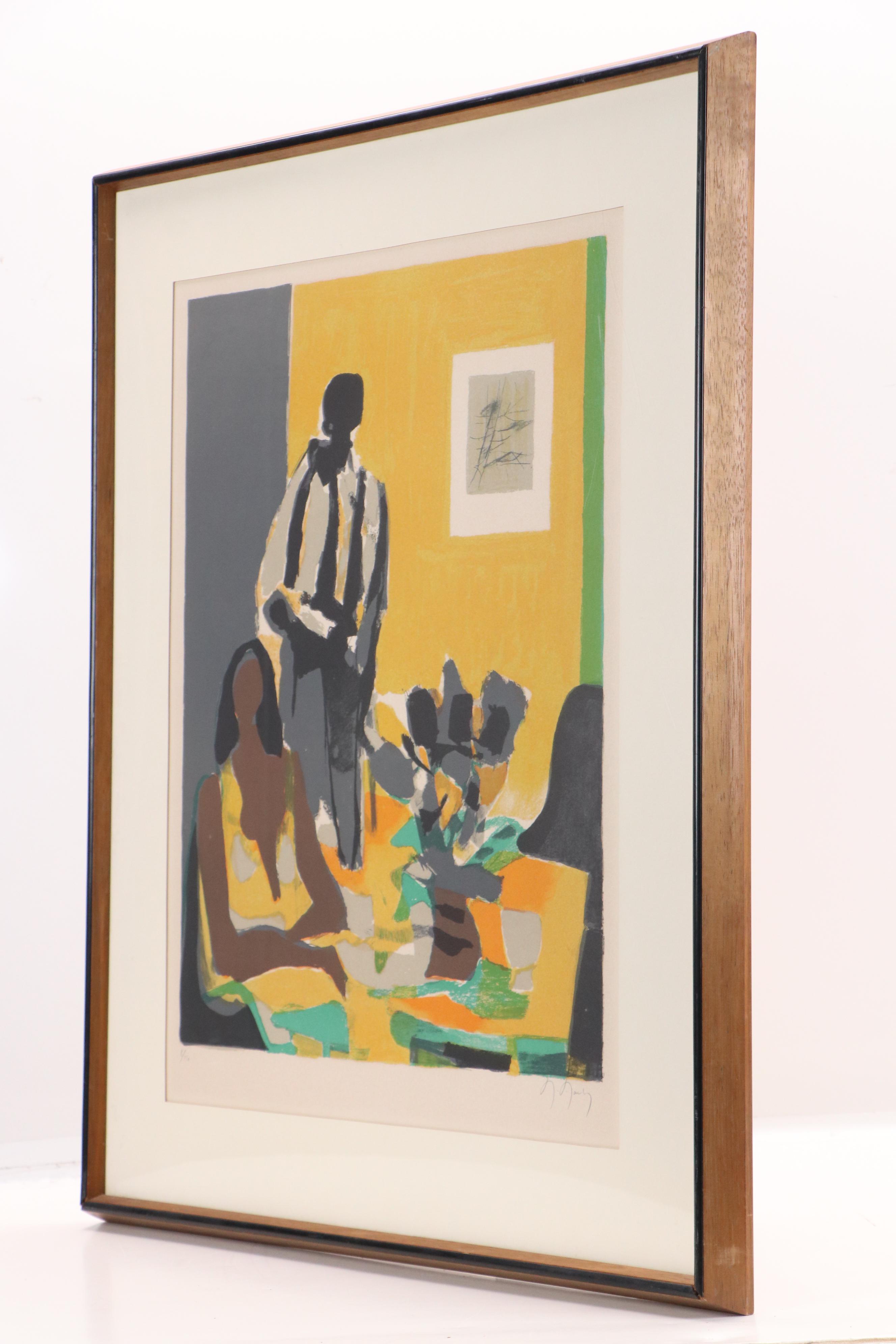 Marcel Mouly Lithograph "La Blouse Rayée," Mid-20th Century