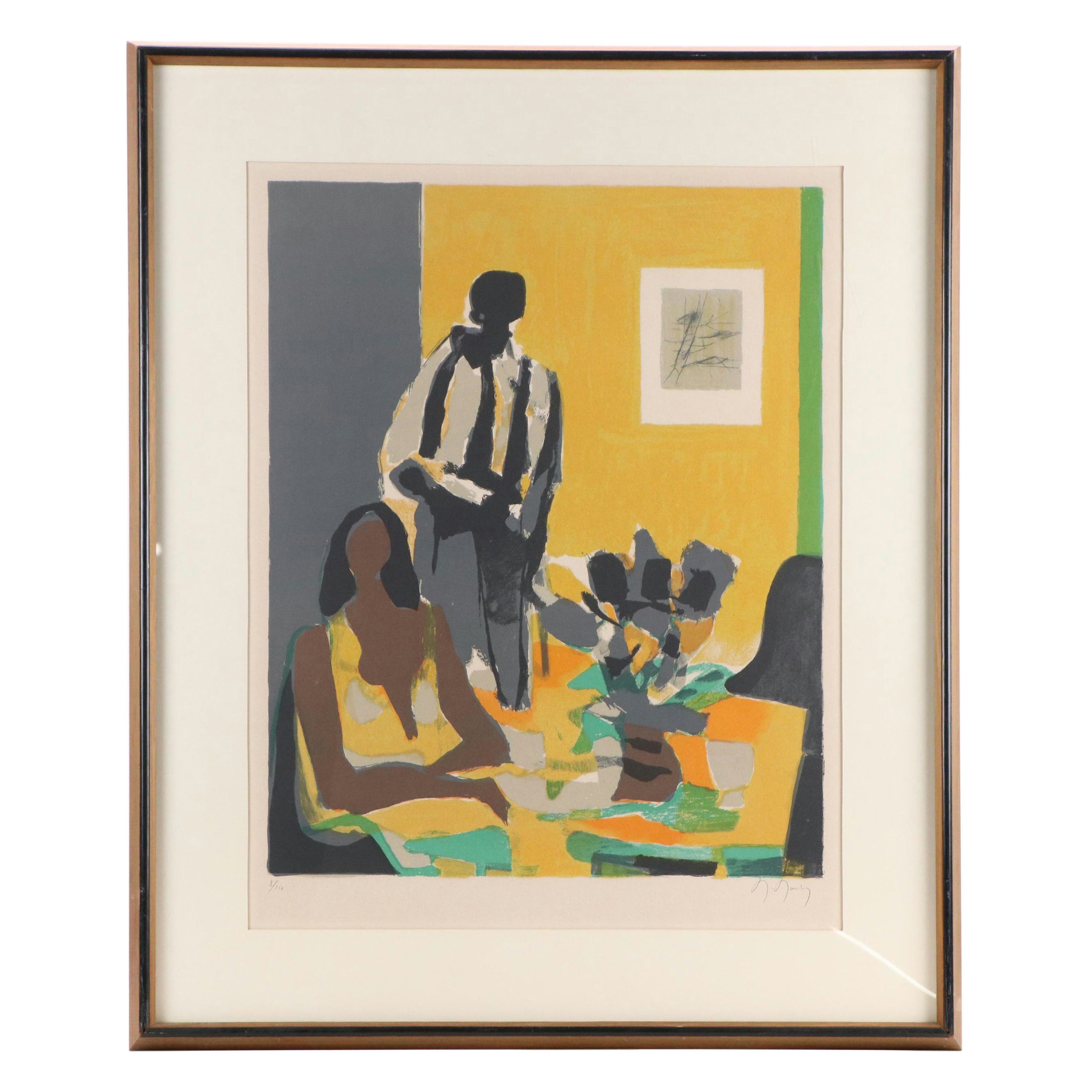 Marcel Mouly Lithograph "La Blouse Rayée," Mid-20th Century