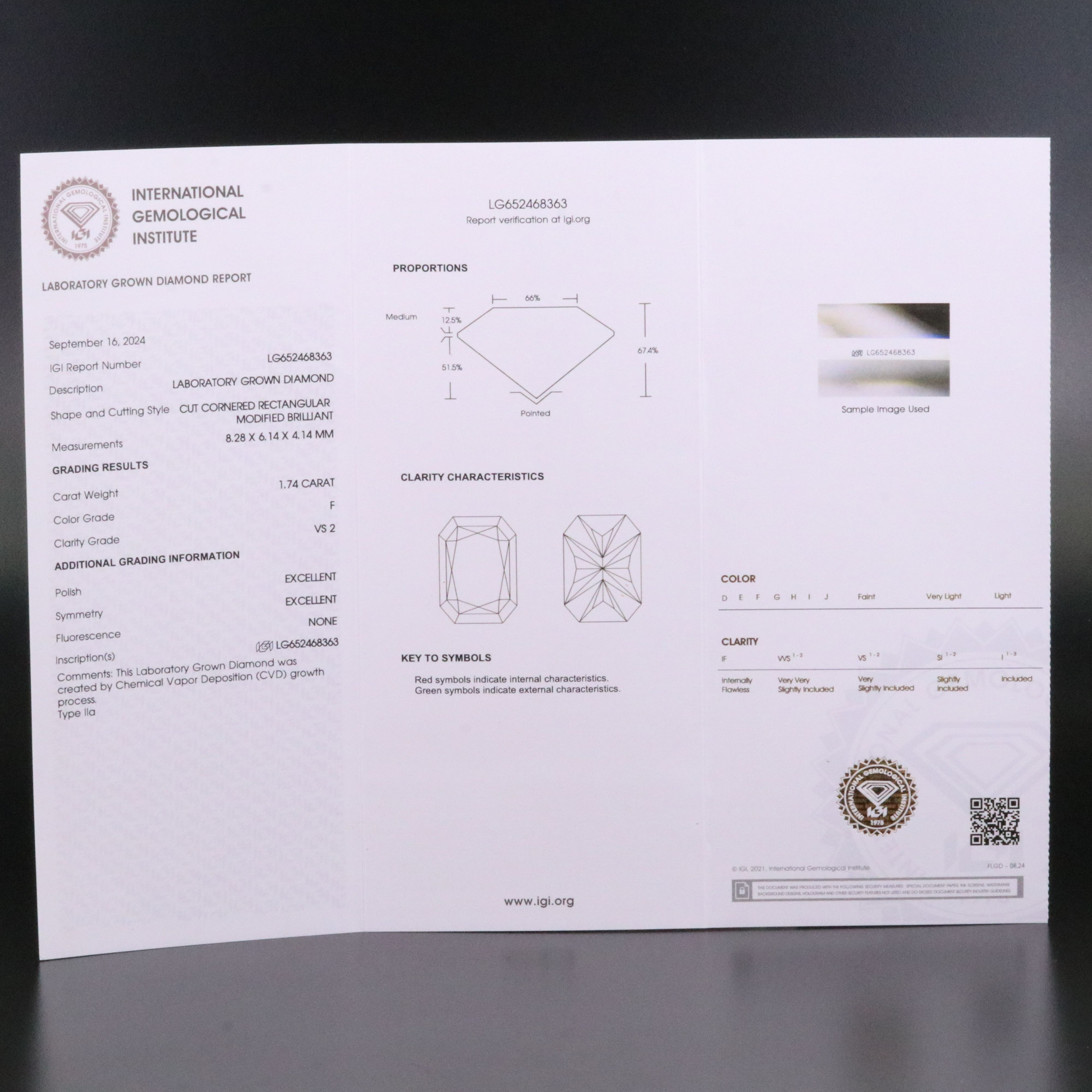 Loose 1.74 CT Lab Grown Diamond with IGI Report