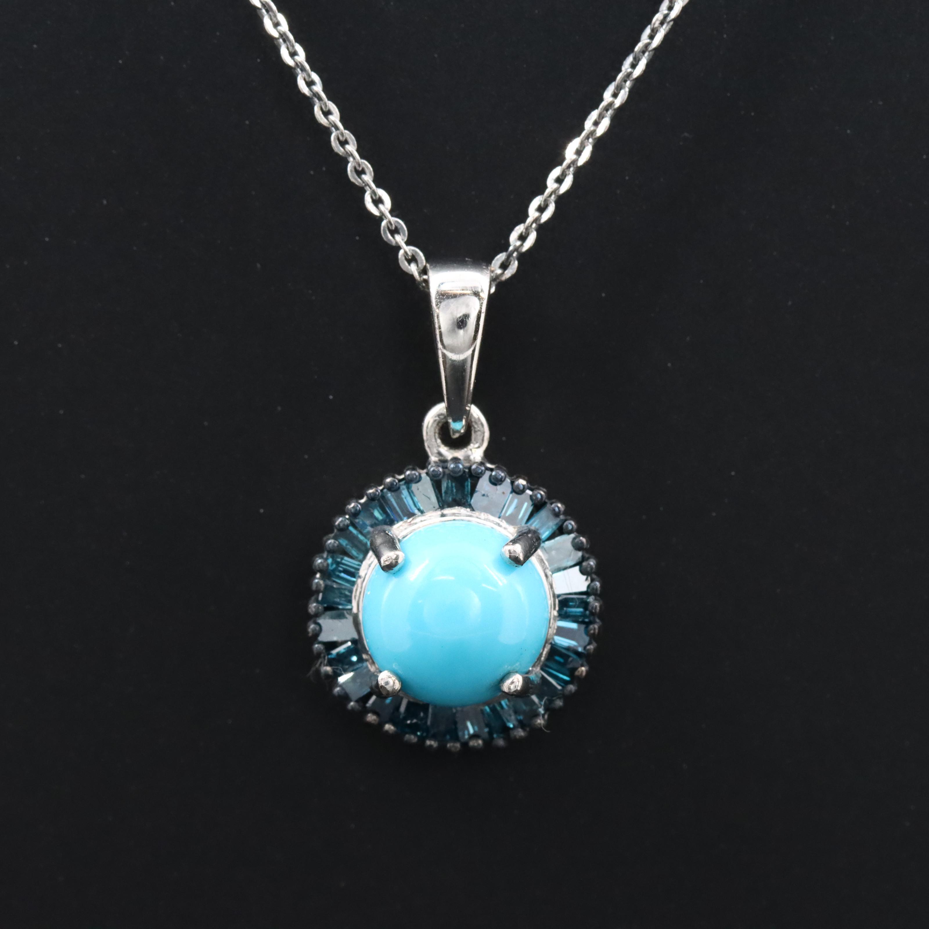 Sterling Pendant Necklace with Turquoise and Fancy Blue Diamonds