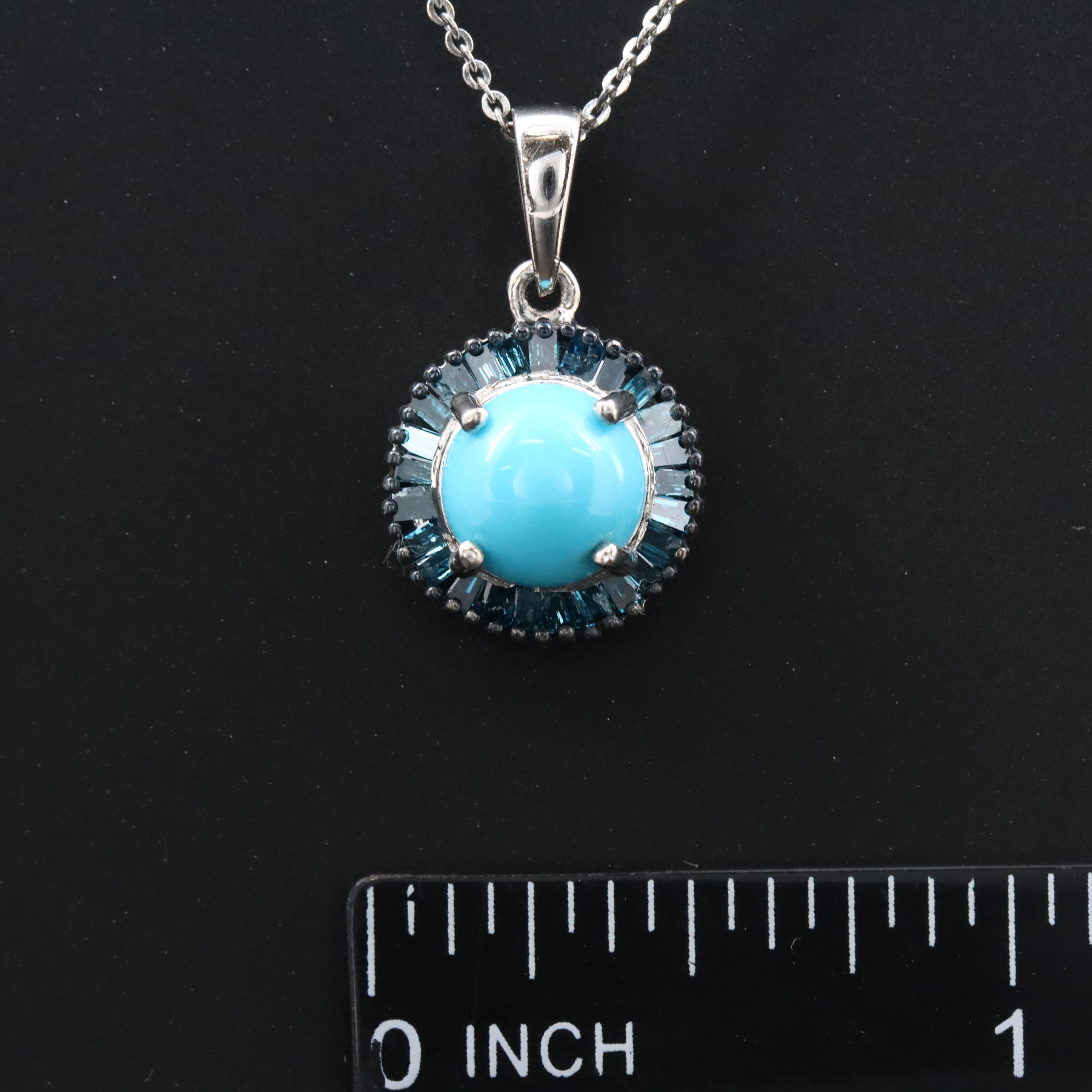 Sterling Pendant Necklace with Turquoise and Fancy Blue Diamonds