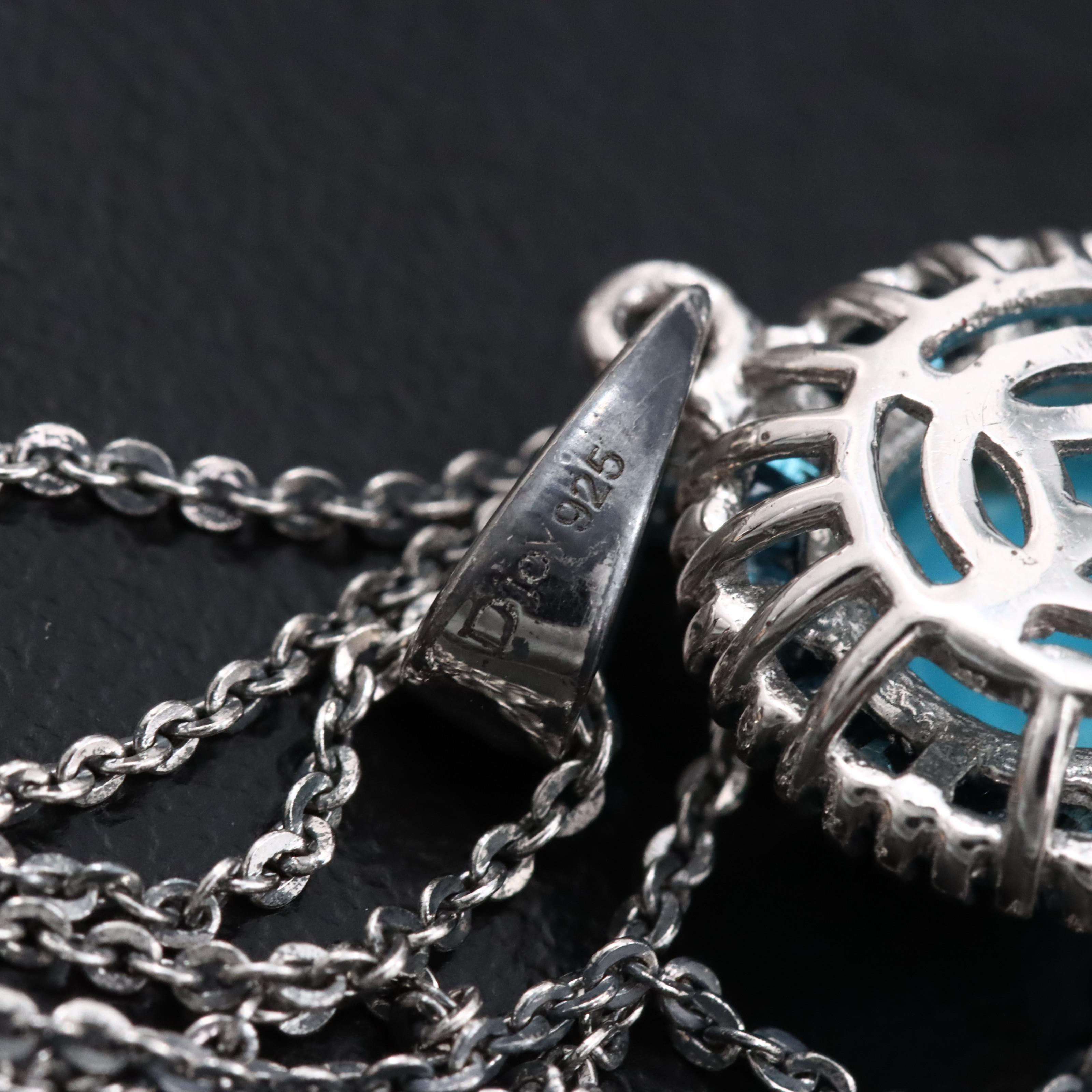 Sterling Pendant Necklace with Turquoise and Fancy Blue Diamonds