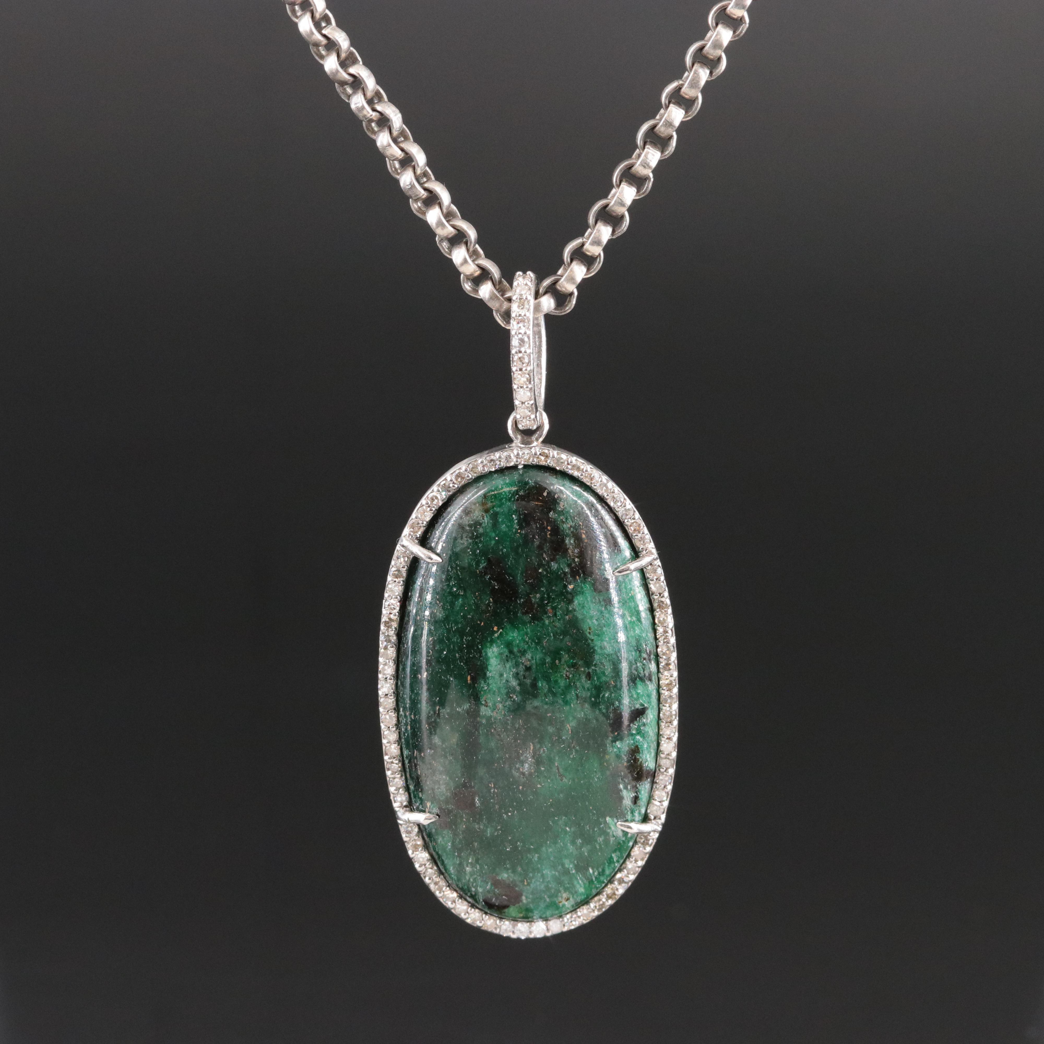 Sheryl Lowe Sterling Muscovite and Diamond Pendant Necklace