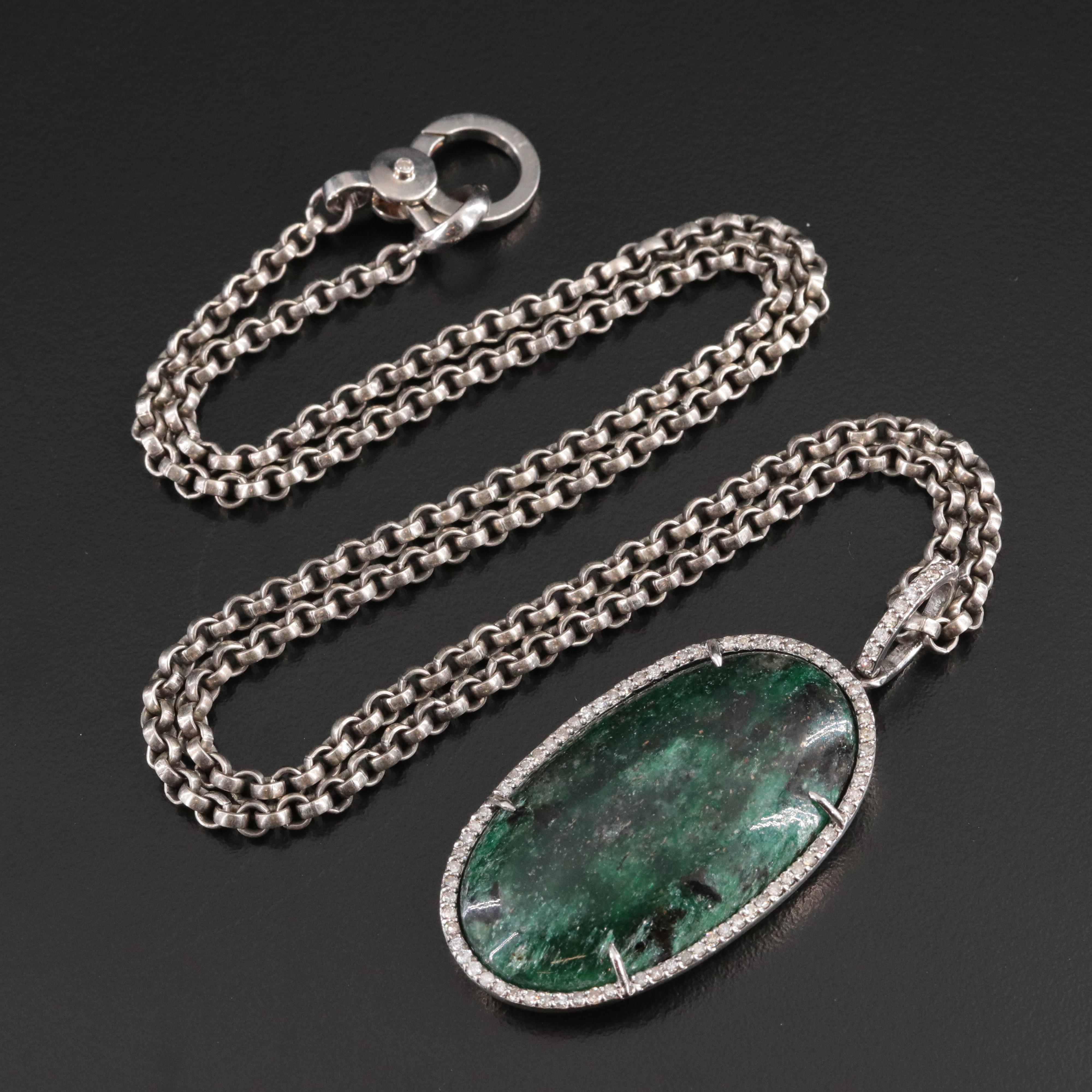 Sheryl Lowe Sterling Muscovite and Diamond Pendant Necklace