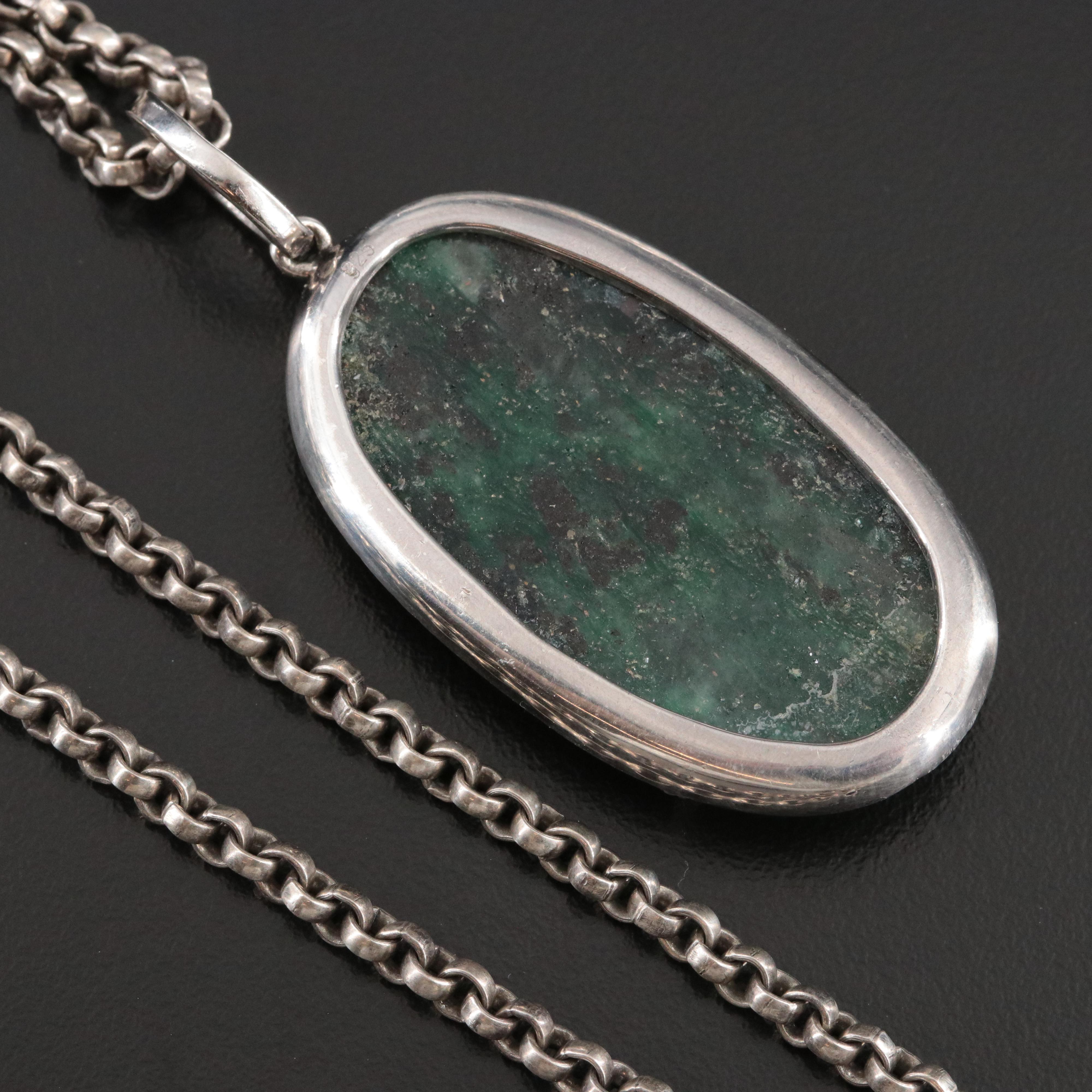 Sheryl Lowe Sterling Muscovite and Diamond Pendant Necklace