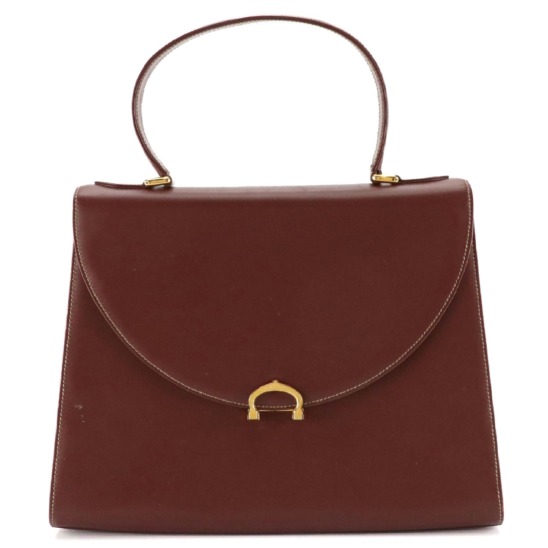 Must de Cartier Vintage Top Handle Bag in Smooth Burgundy Leather
