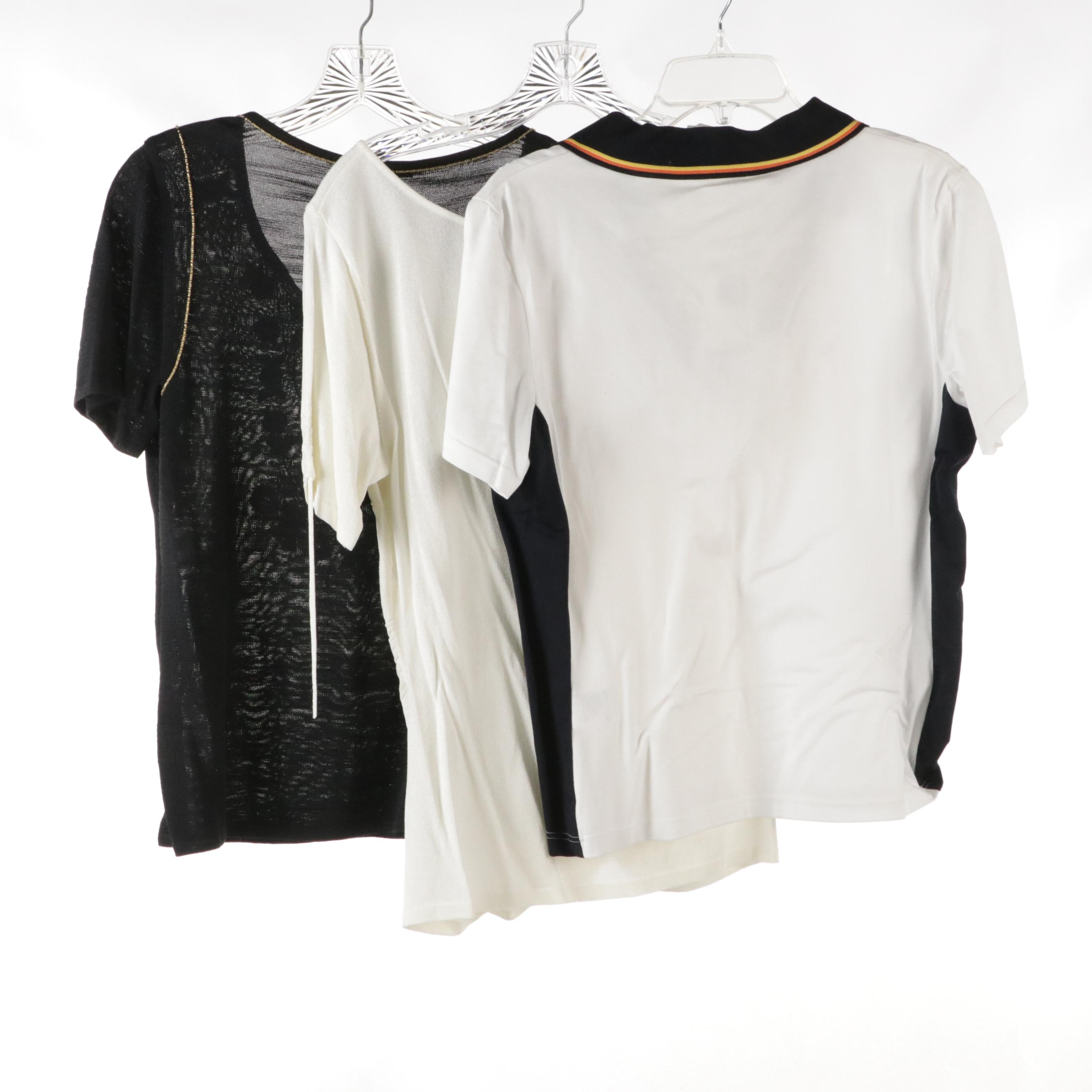 Escada Embellished and Shirred Sweater Knit Tops and Jersey Polo Shirt