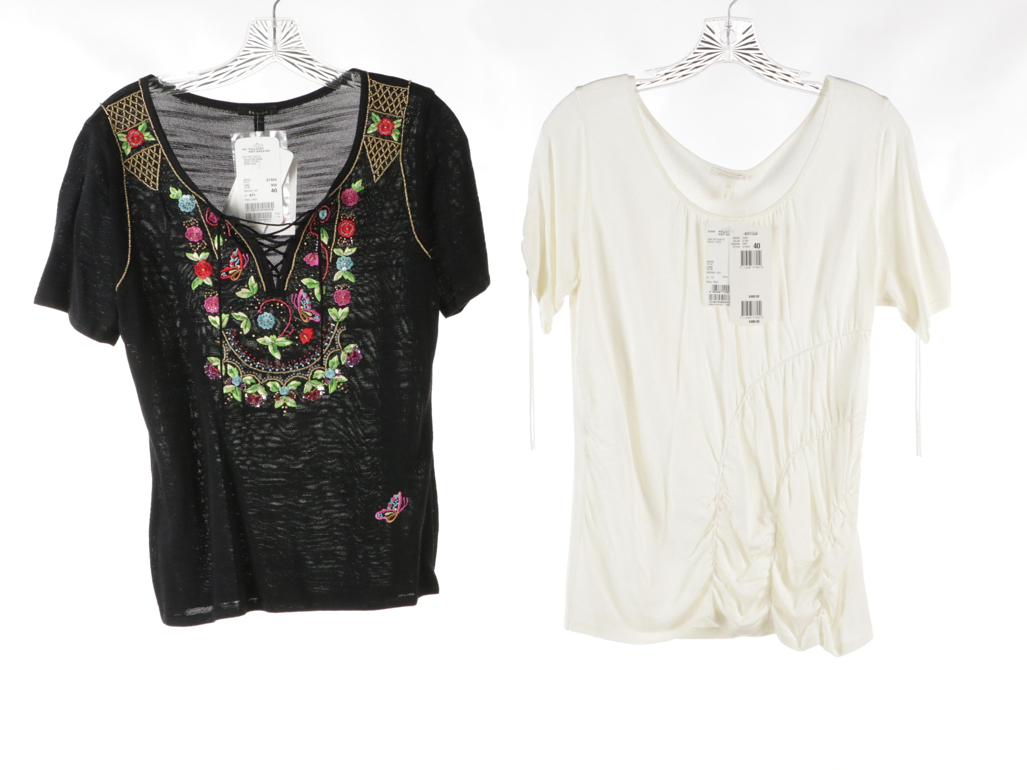 Escada Embellished and Shirred Sweater Knit Tops and Jersey Polo Shirt