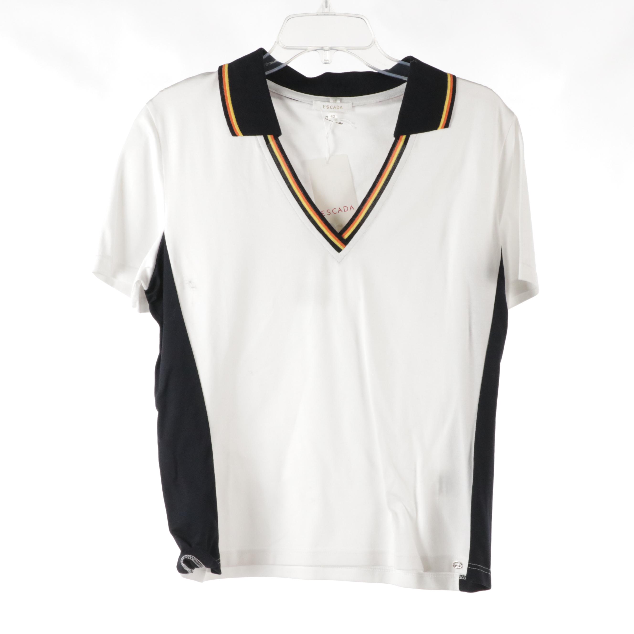 Escada Embellished and Shirred Sweater Knit Tops and Jersey Polo Shirt