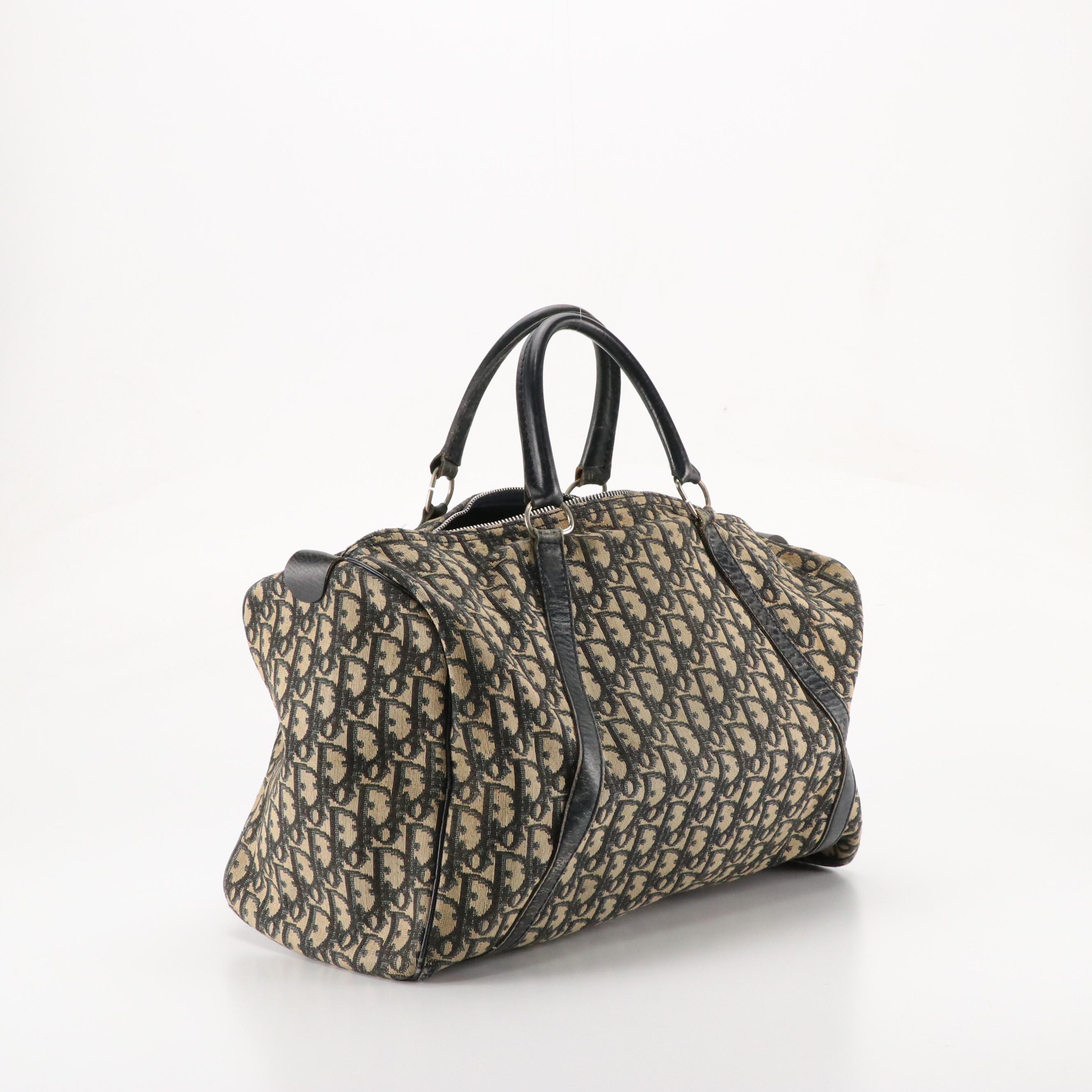 Christian Dior Bagages Boston Bag in Dark Blue Trotter Monogram Canvas & Leather