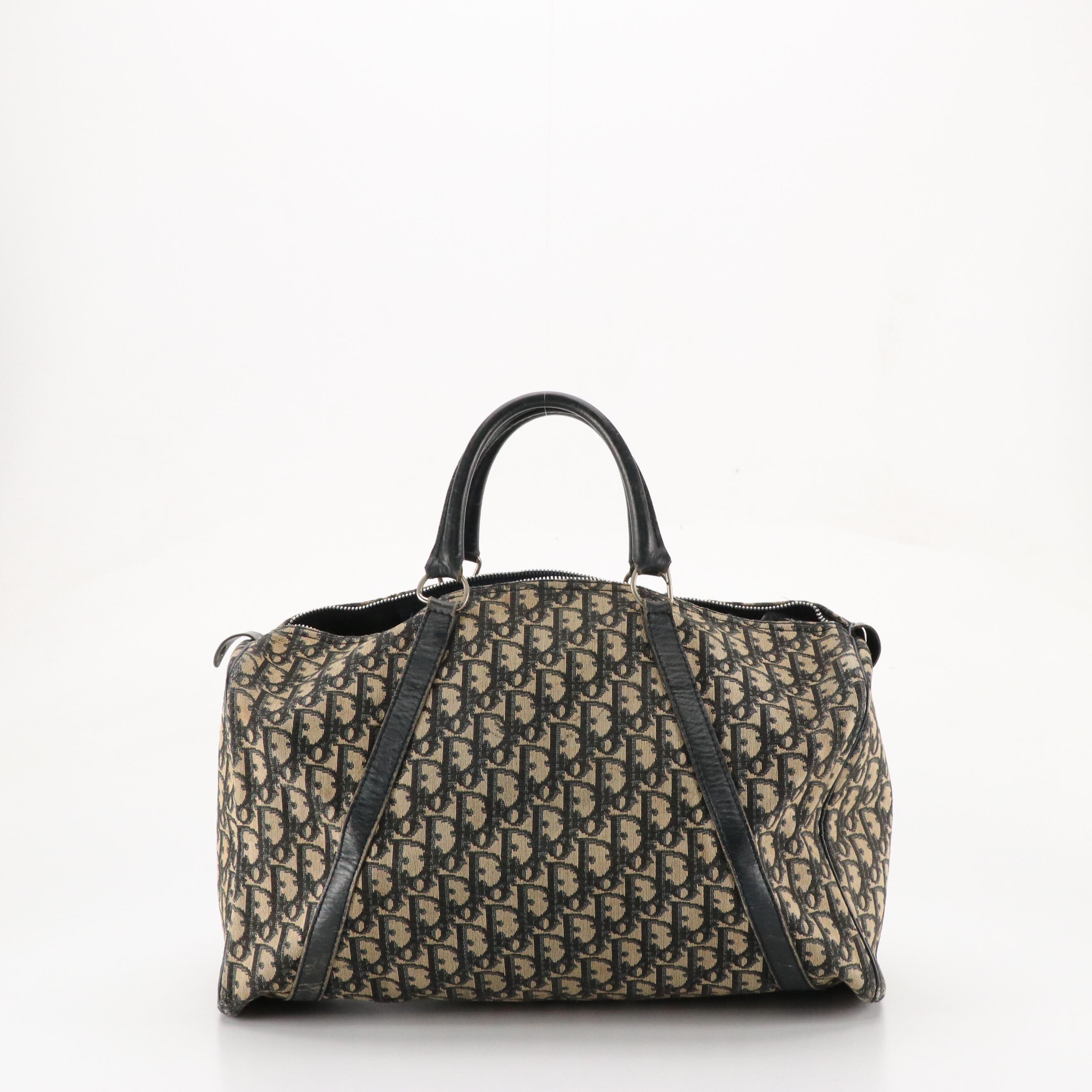 Christian Dior Bagages Boston Bag in Dark Blue Trotter Monogram Canvas & Leather