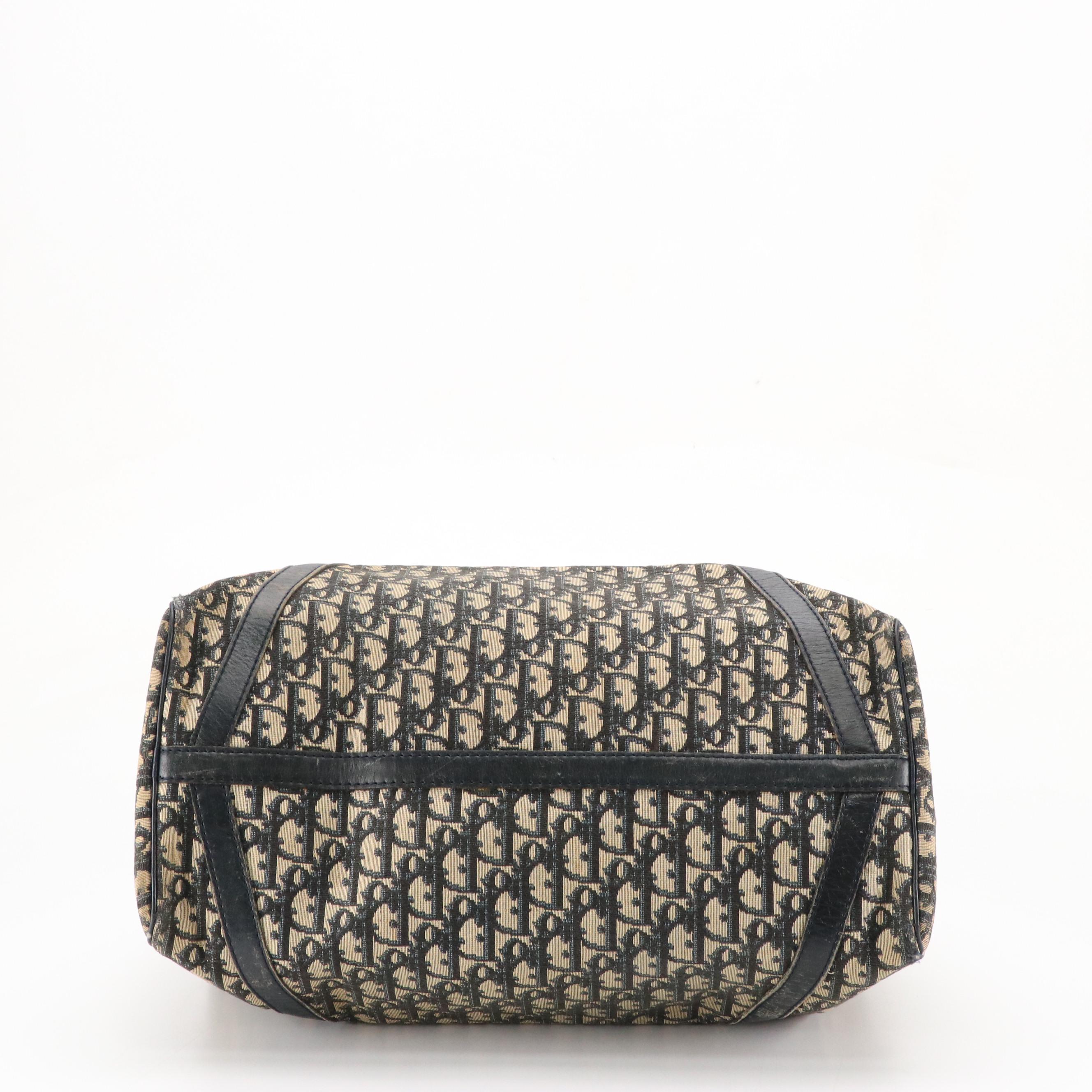 Christian Dior Bagages Boston Bag in Dark Blue Trotter Monogram Canvas & Leather