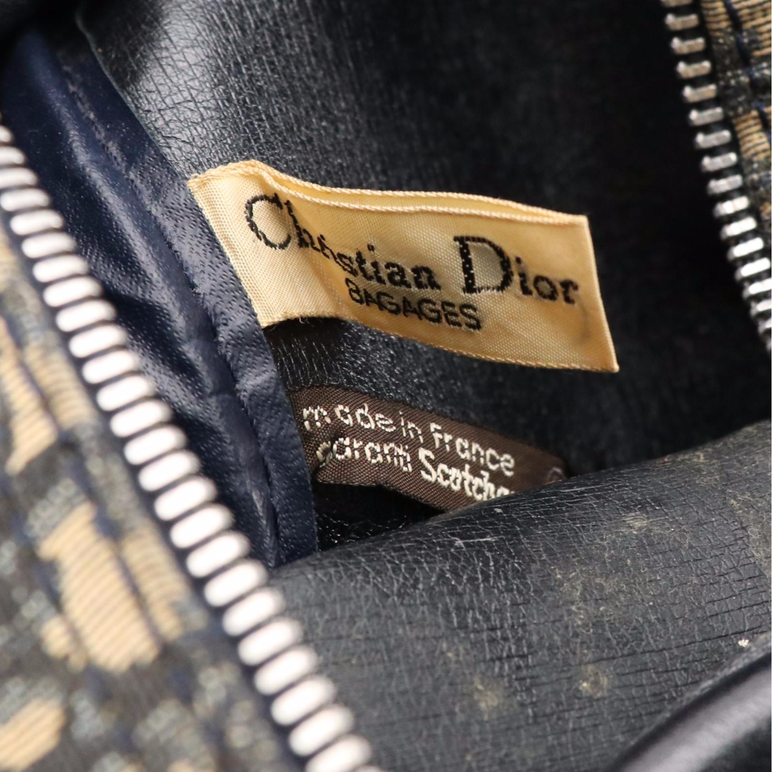 Christian Dior Bagages Boston Bag in Dark Blue Trotter Monogram Canvas & Leather