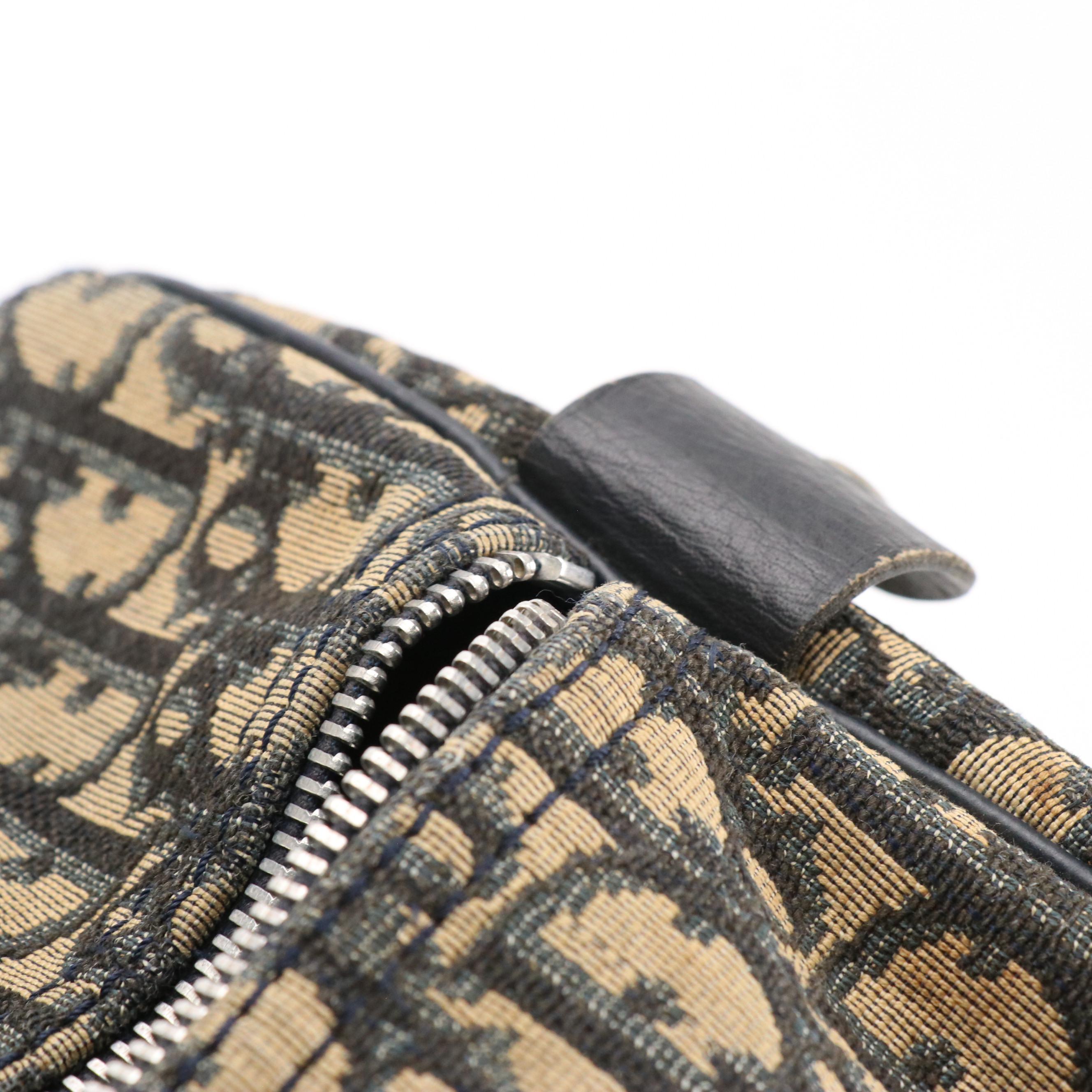 Christian Dior Bagages Boston Bag in Dark Blue Trotter Monogram Canvas & Leather