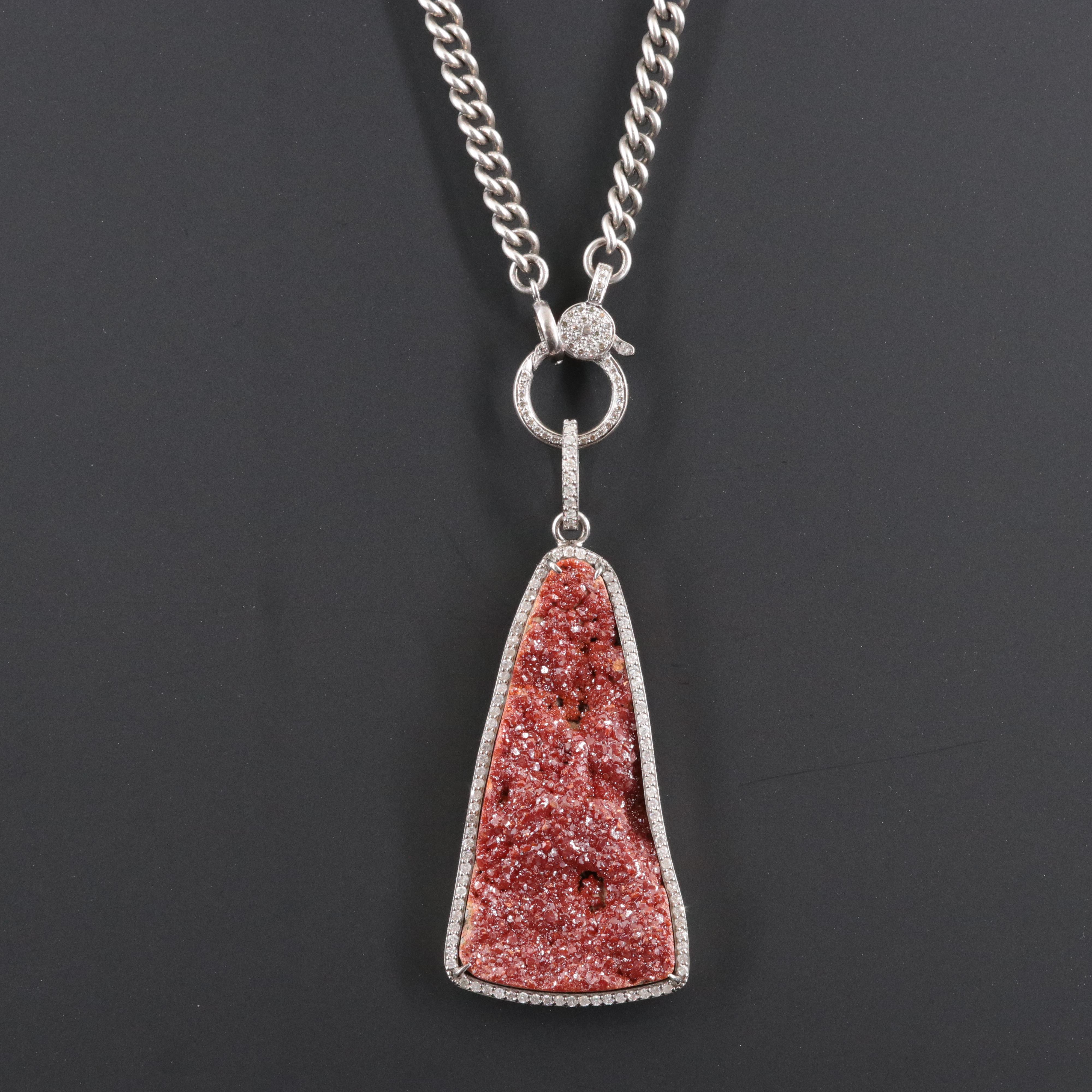 Sheryl Lowe Sterling Druzy and Diamond Pendant and Curb Chain
