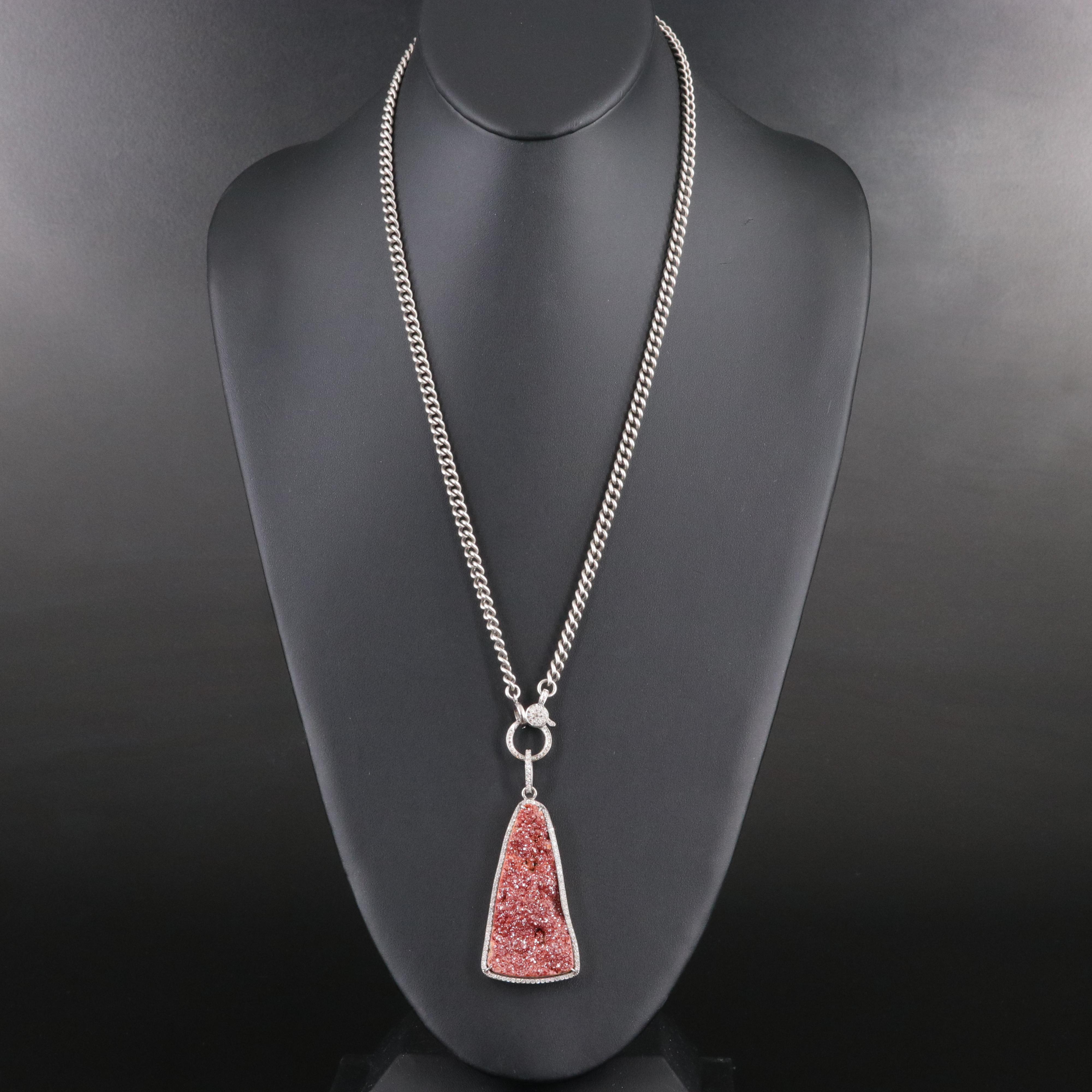 Sheryl Lowe Sterling Druzy and Diamond Pendant and Curb Chain