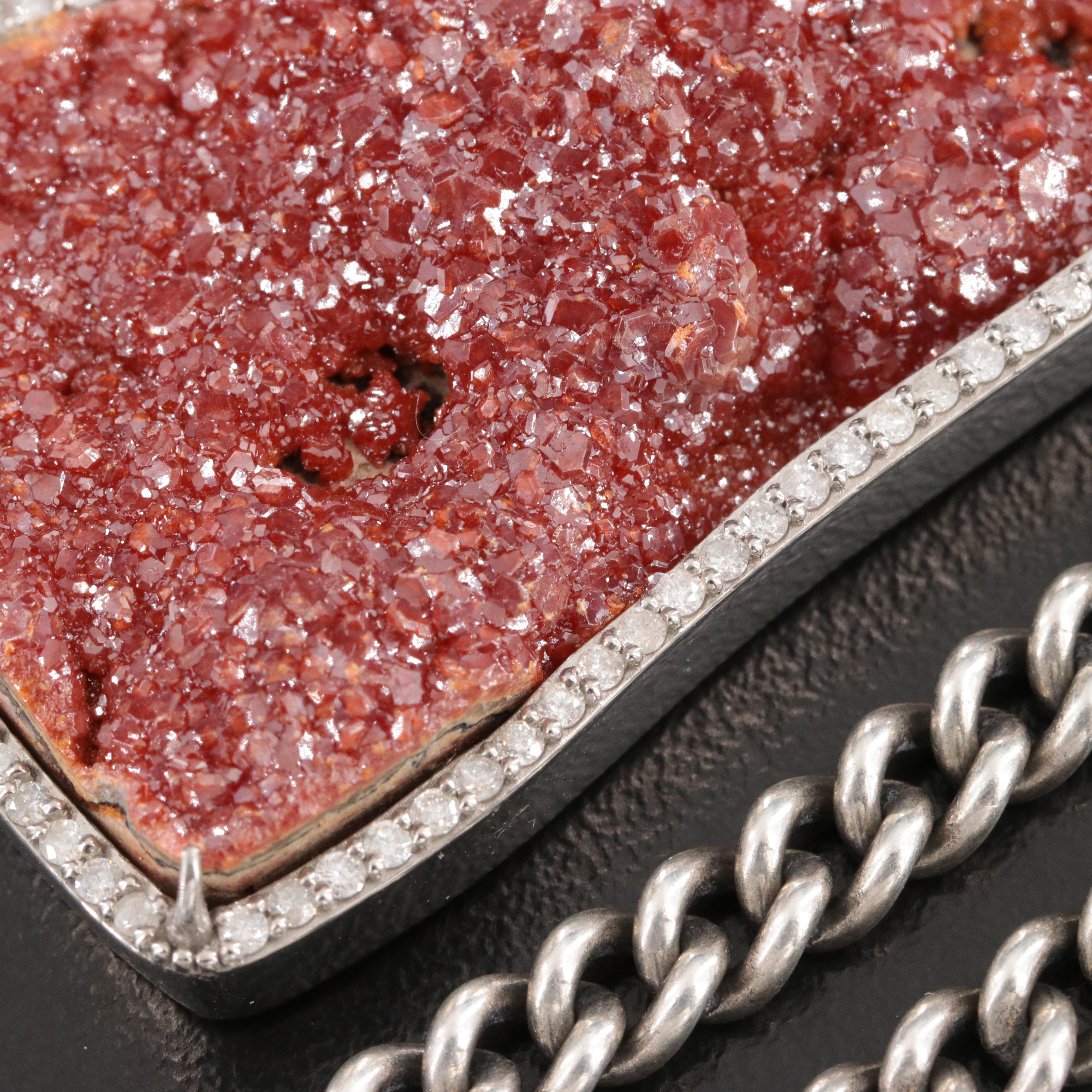 Sheryl Lowe Sterling Druzy and Diamond Pendant and Curb Chain