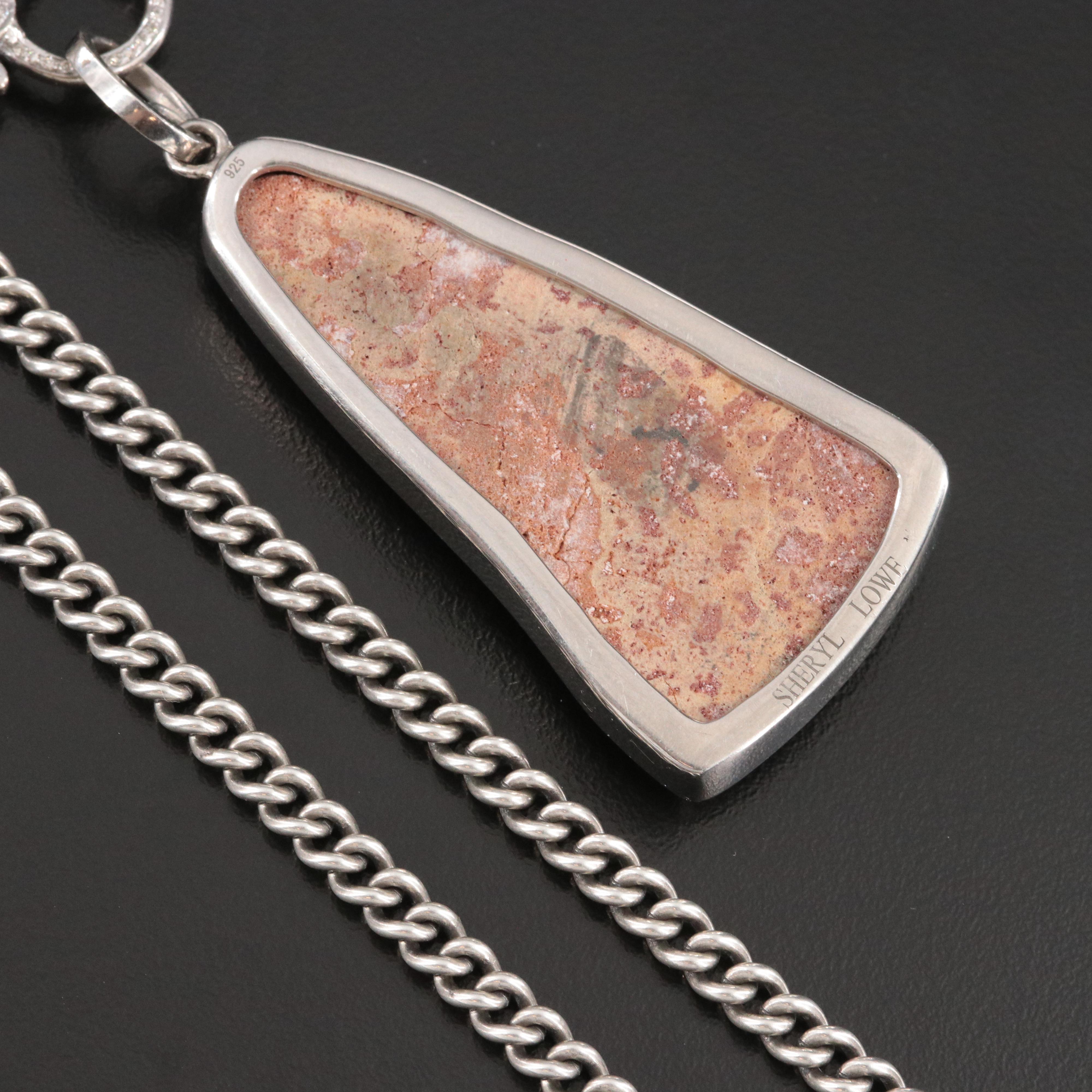 Sheryl Lowe Sterling Druzy and Diamond Pendant and Curb Chain