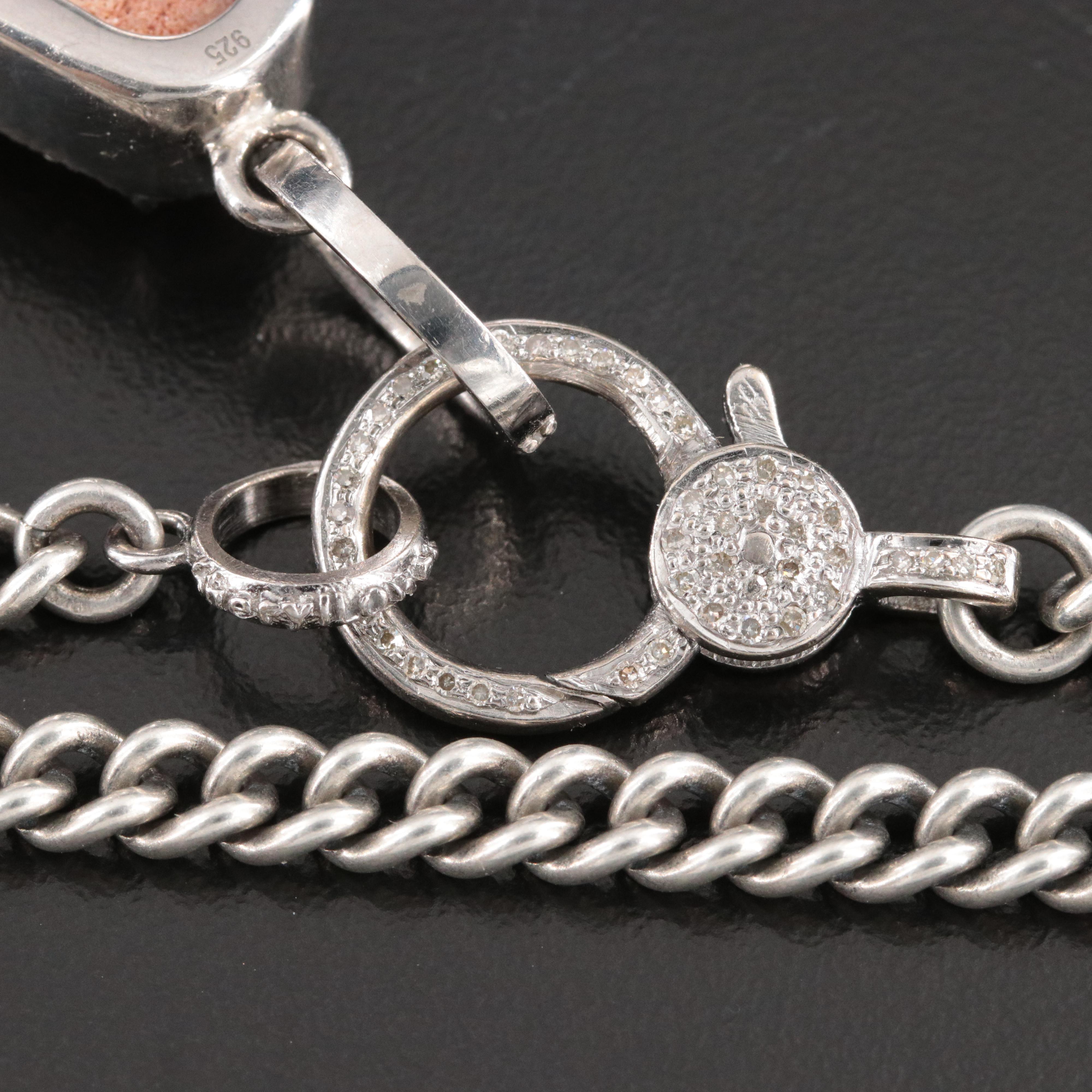 Sheryl Lowe Sterling Druzy and Diamond Pendant and Curb Chain