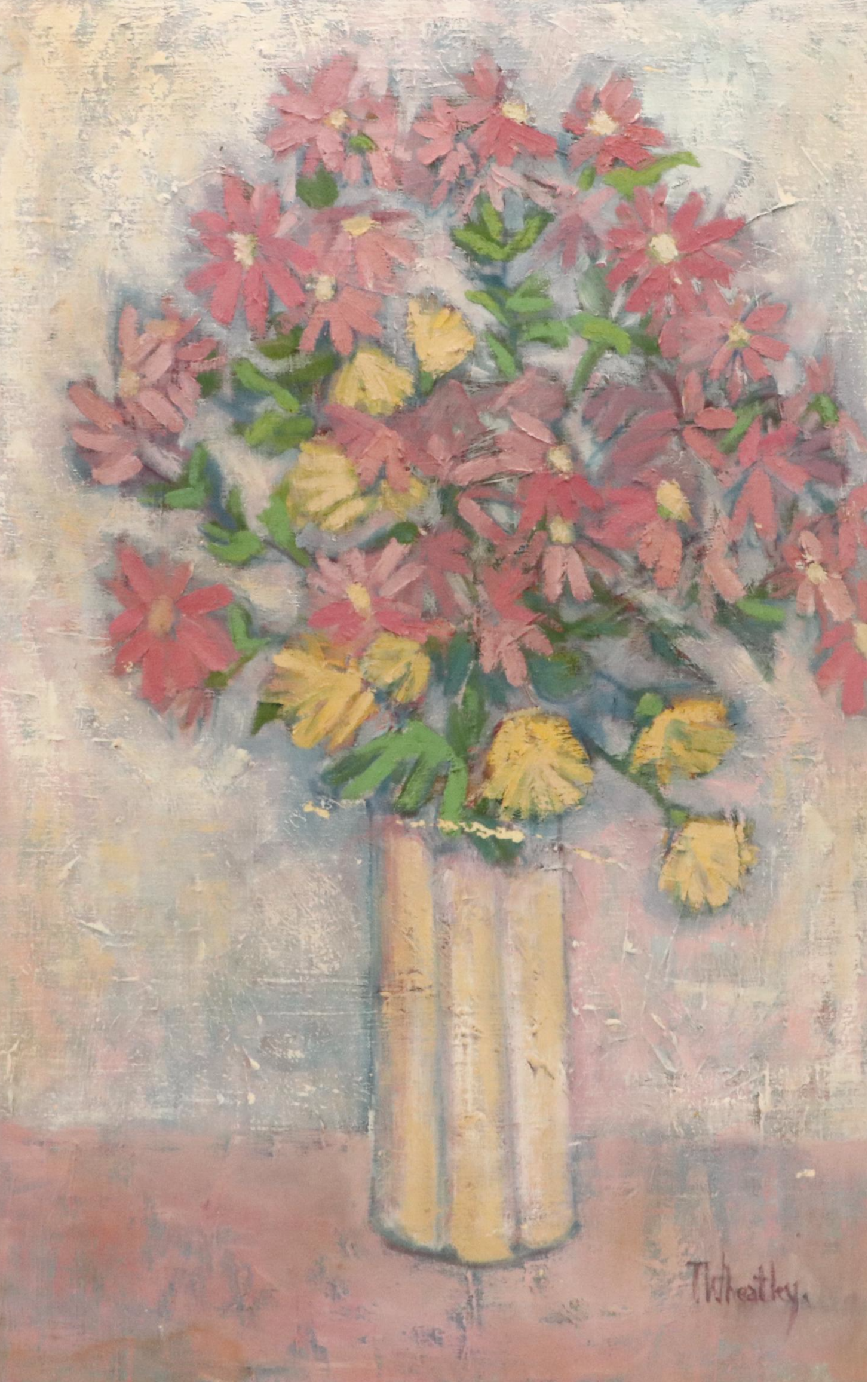 T. Wheatley Stylized Oil Painting of Floral Still Life, 20th Century
