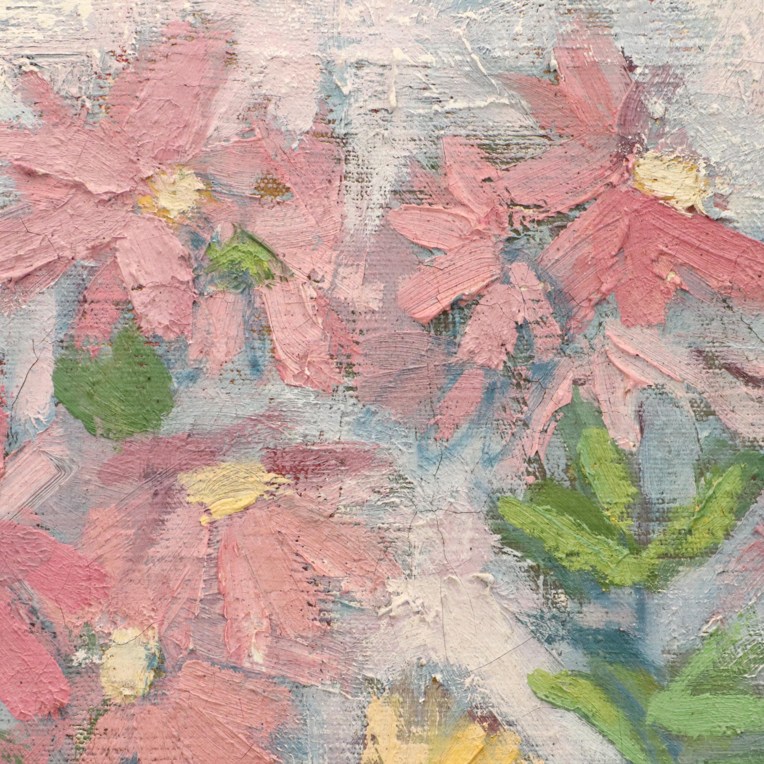 T. Wheatley Stylized Oil Painting of Floral Still Life, 20th Century