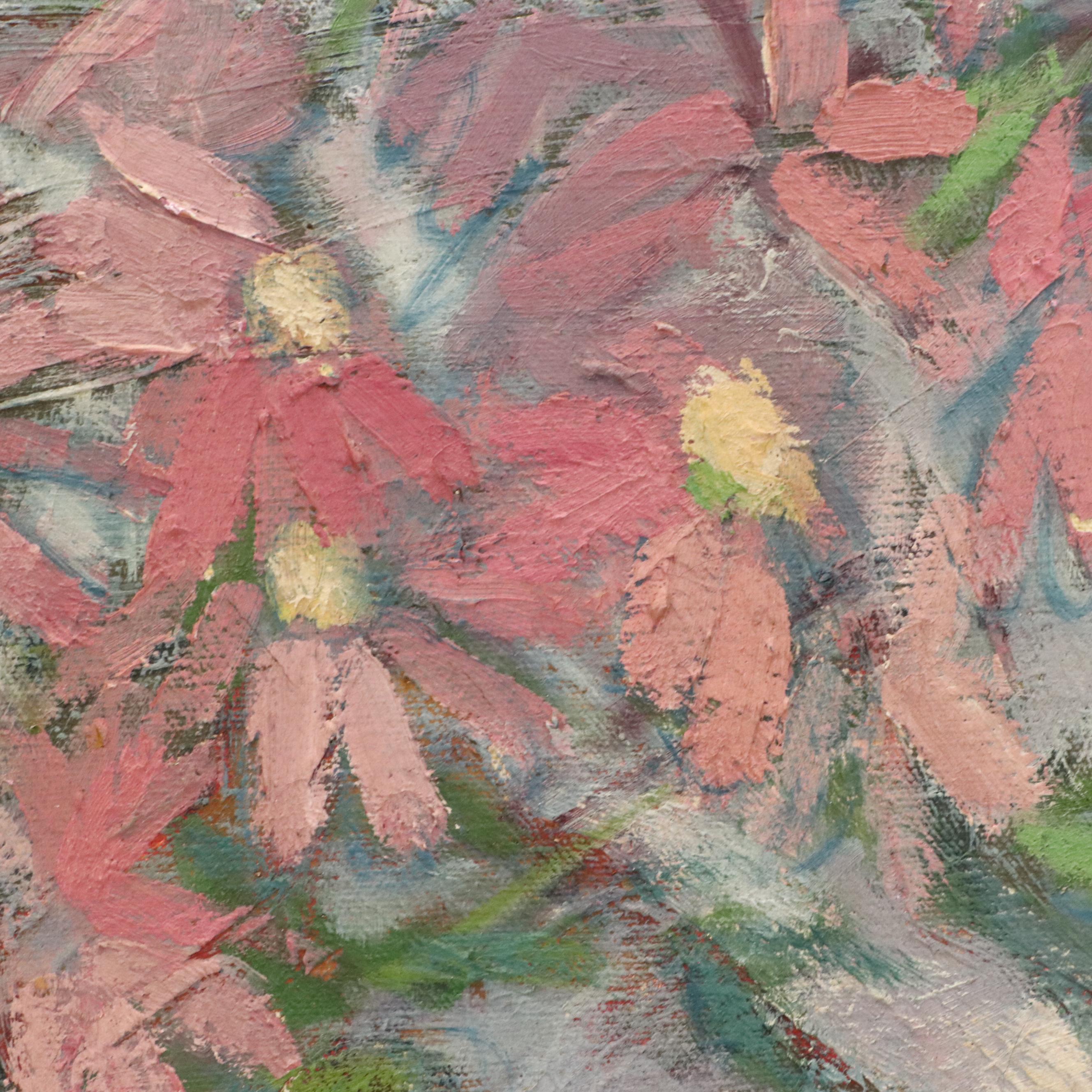 T. Wheatley Stylized Oil Painting of Floral Still Life, 20th Century