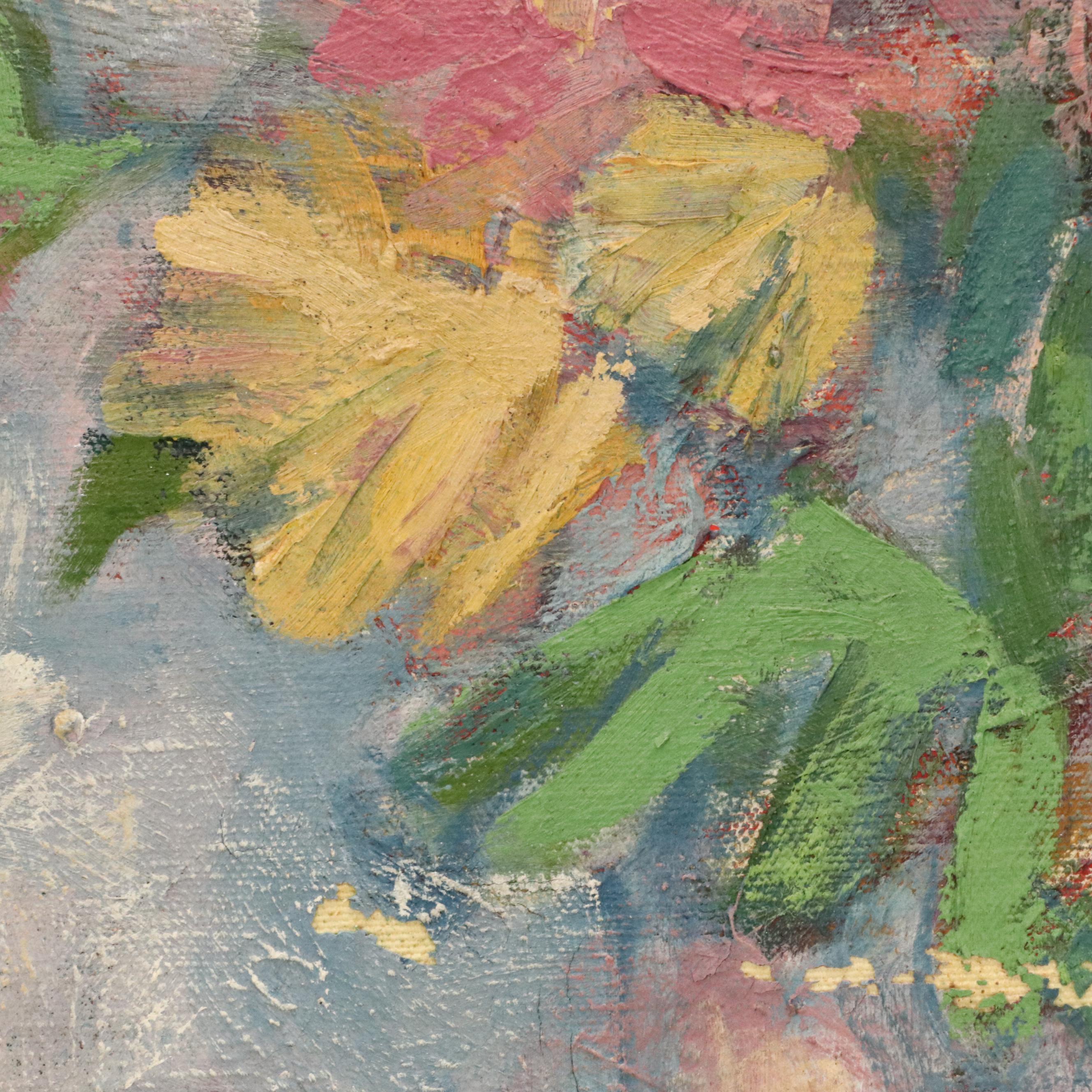 T. Wheatley Stylized Oil Painting of Floral Still Life, 20th Century