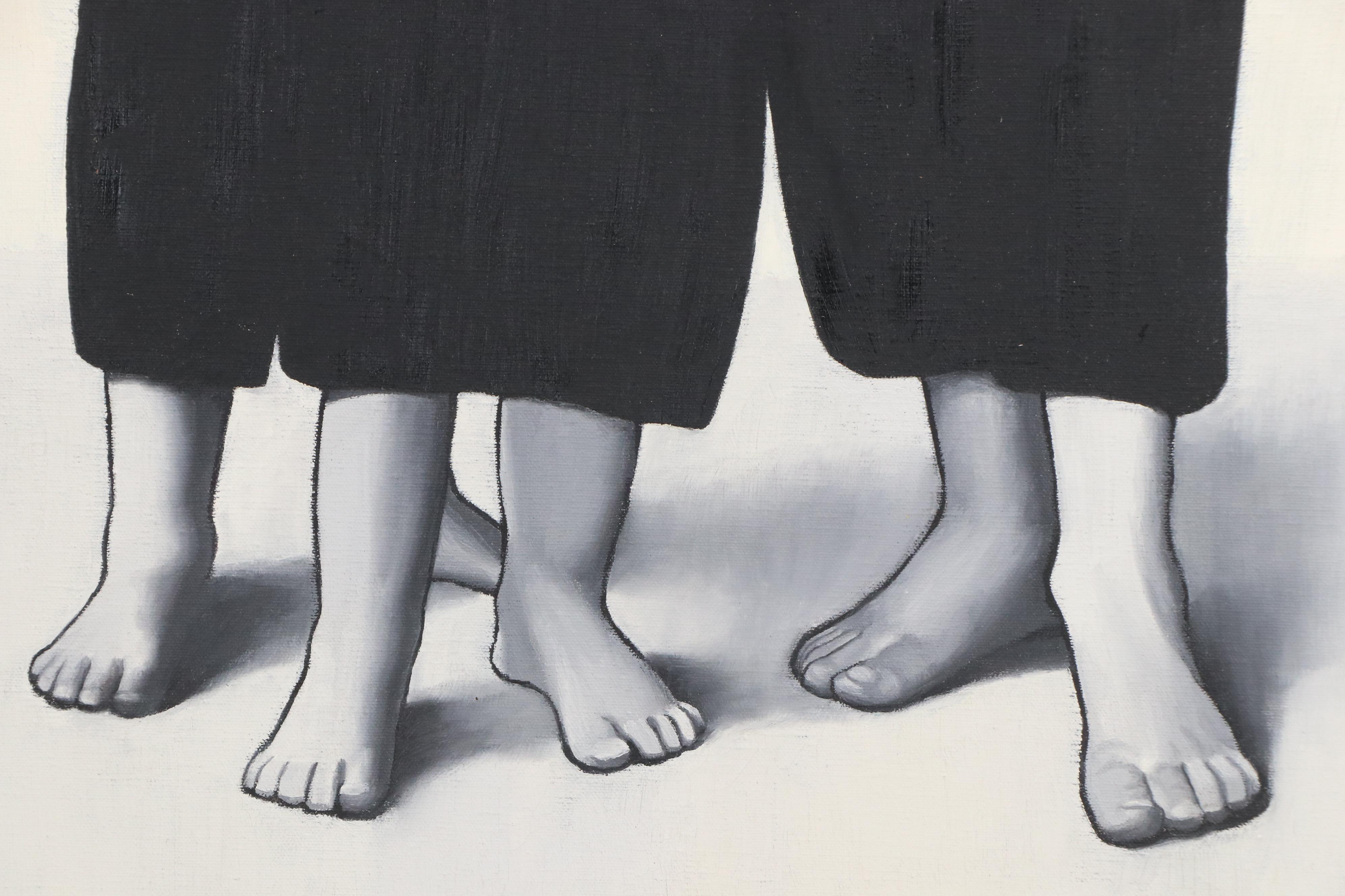 Antonius Grol Grisaille Oil Painting of Three Young Amish Children