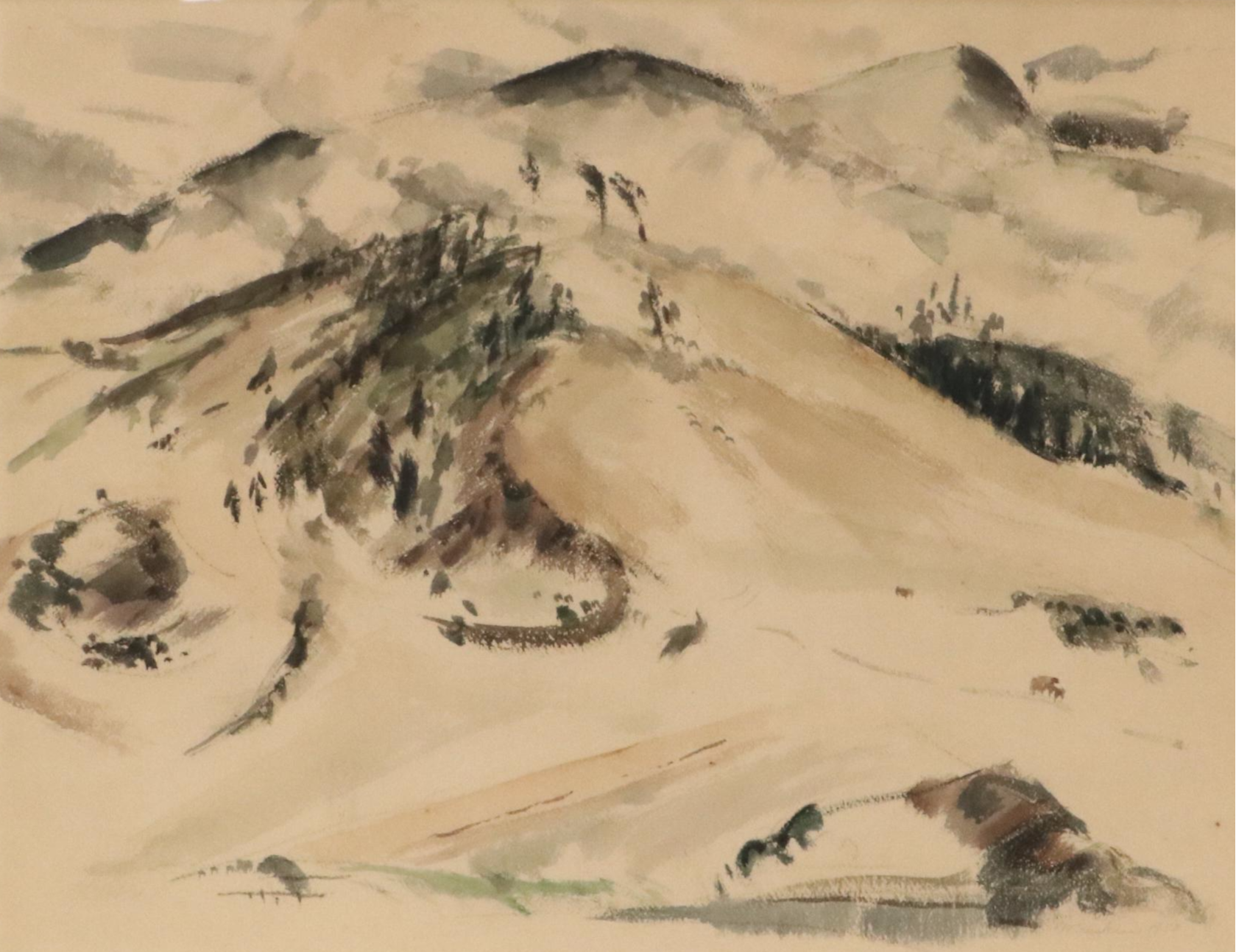 William Gaskin Landscape Watercolor Painting of Snowy Mountain Peak, 1933