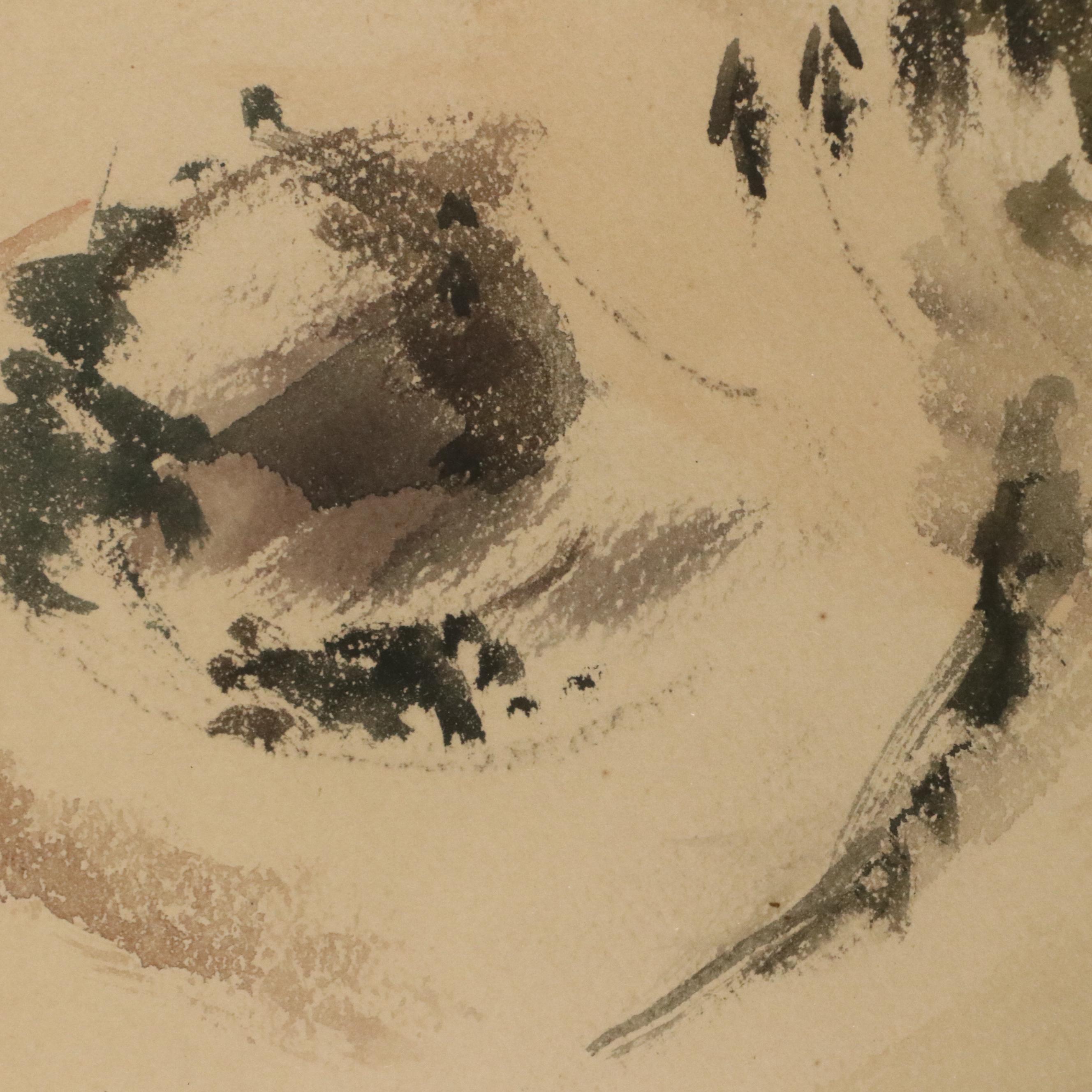 William Gaskin Landscape Watercolor Painting of Snowy Mountain Peak, 1933