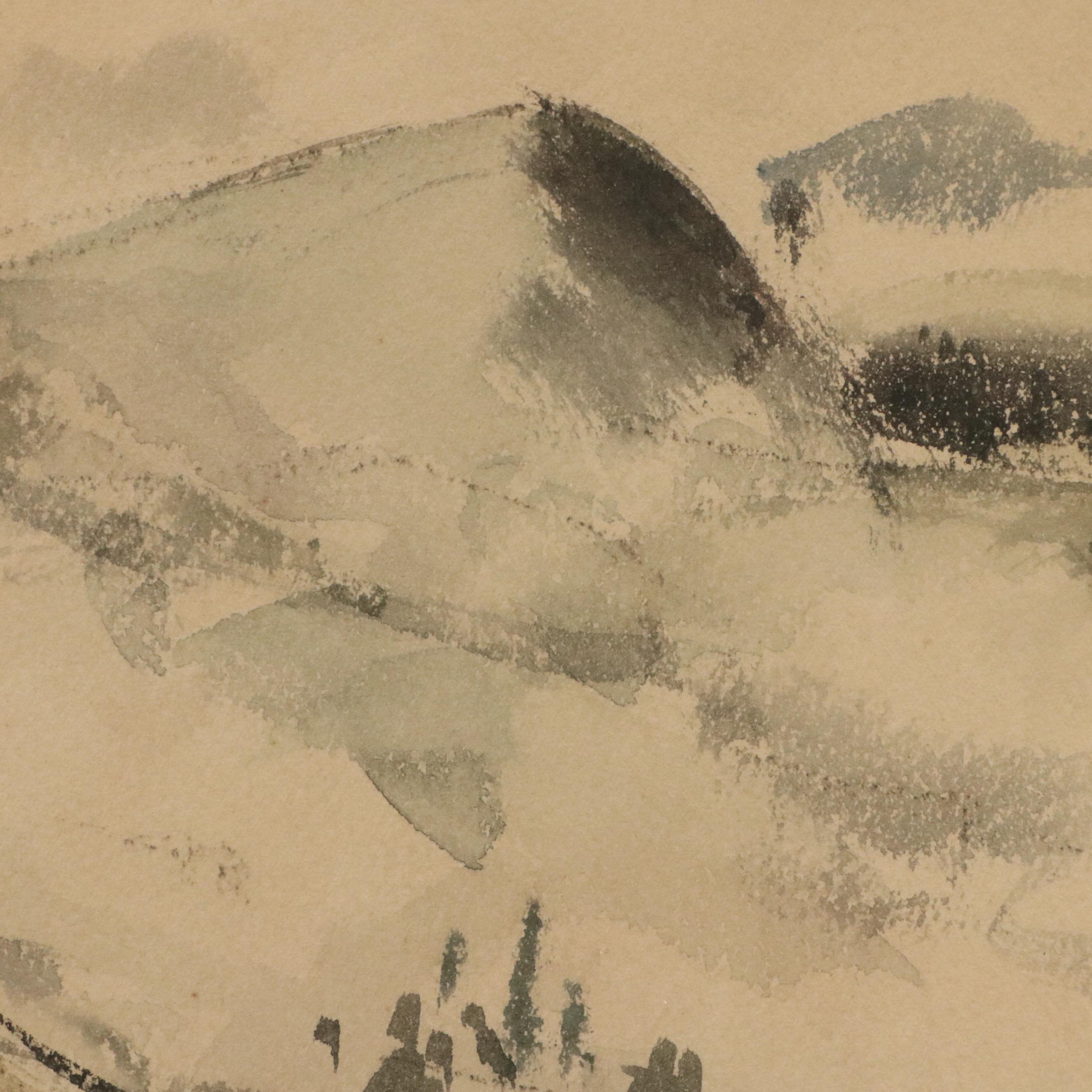 William Gaskin Landscape Watercolor Painting of Snowy Mountain Peak, 1933