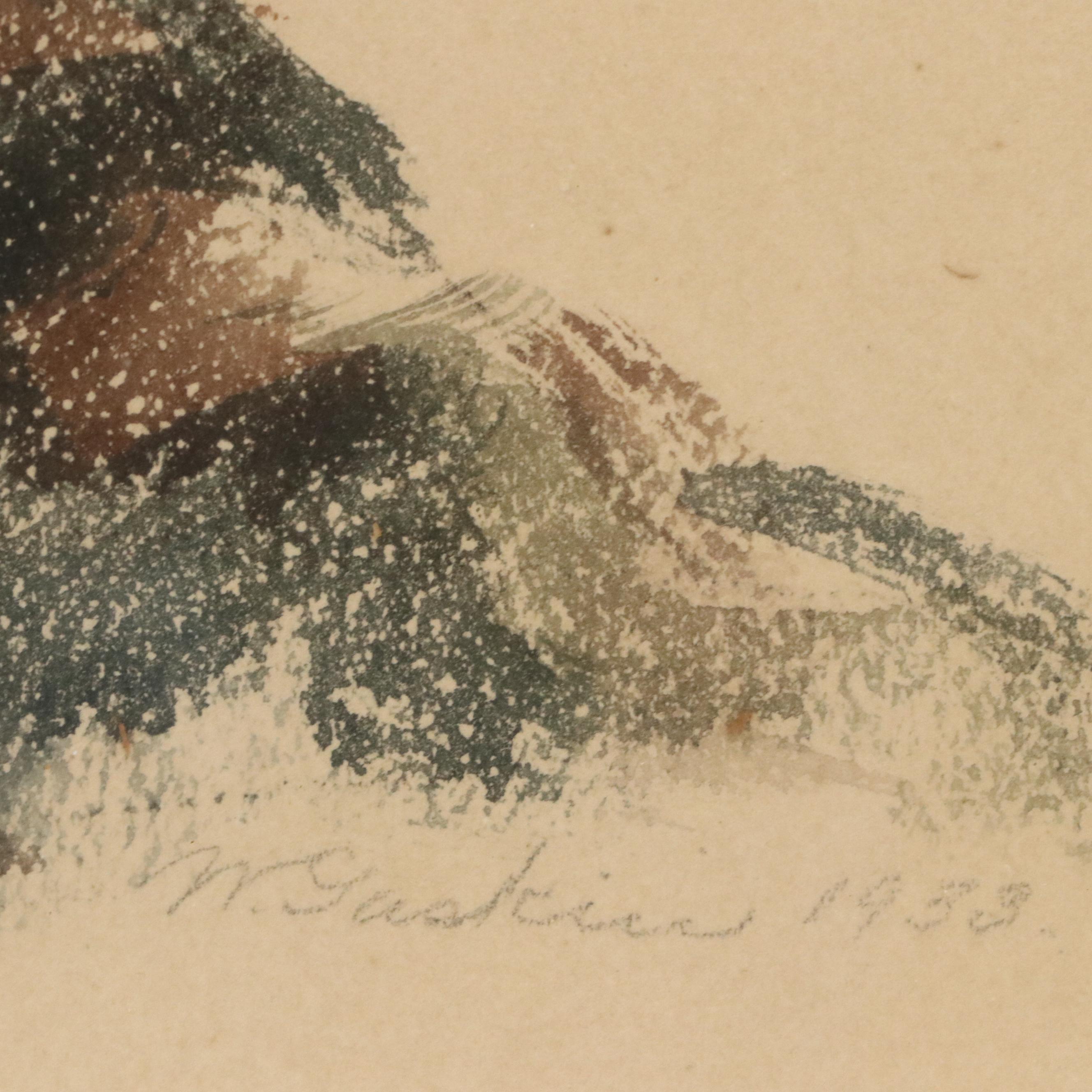 William Gaskin Landscape Watercolor Painting of Snowy Mountain Peak, 1933