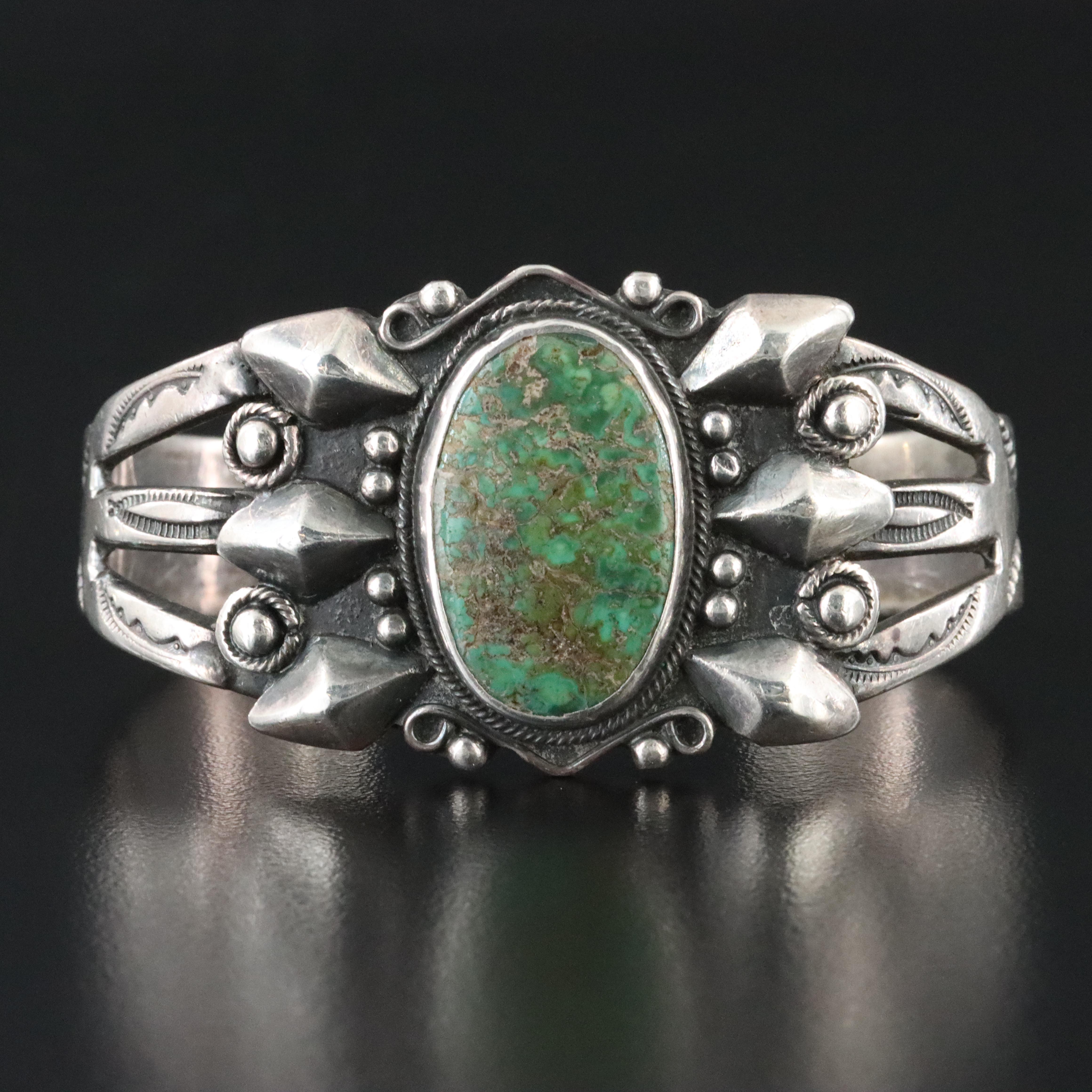 Fred Harvey Style Sterling Turquoise Cuff Bracelet