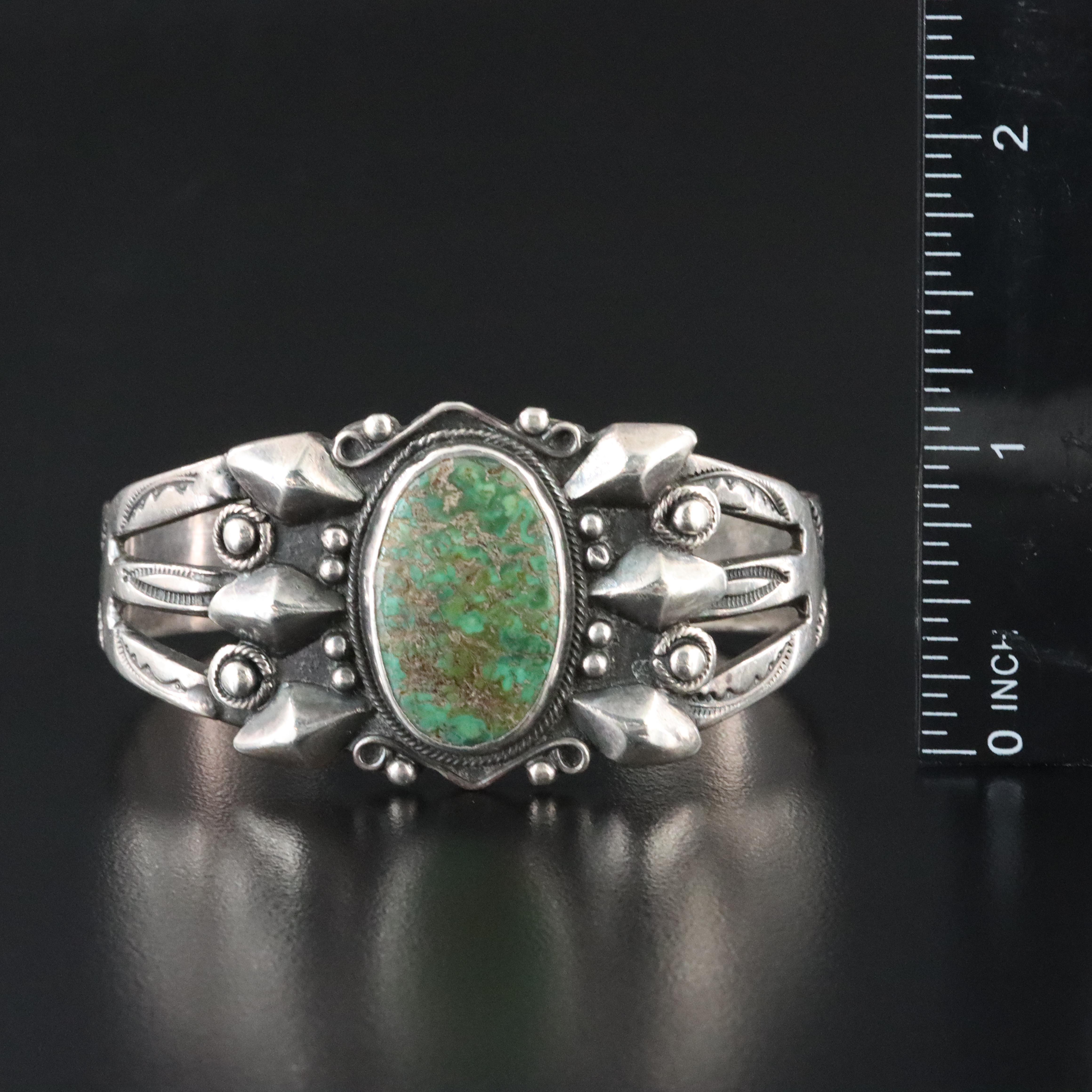 Fred Harvey Style Sterling Turquoise Cuff Bracelet