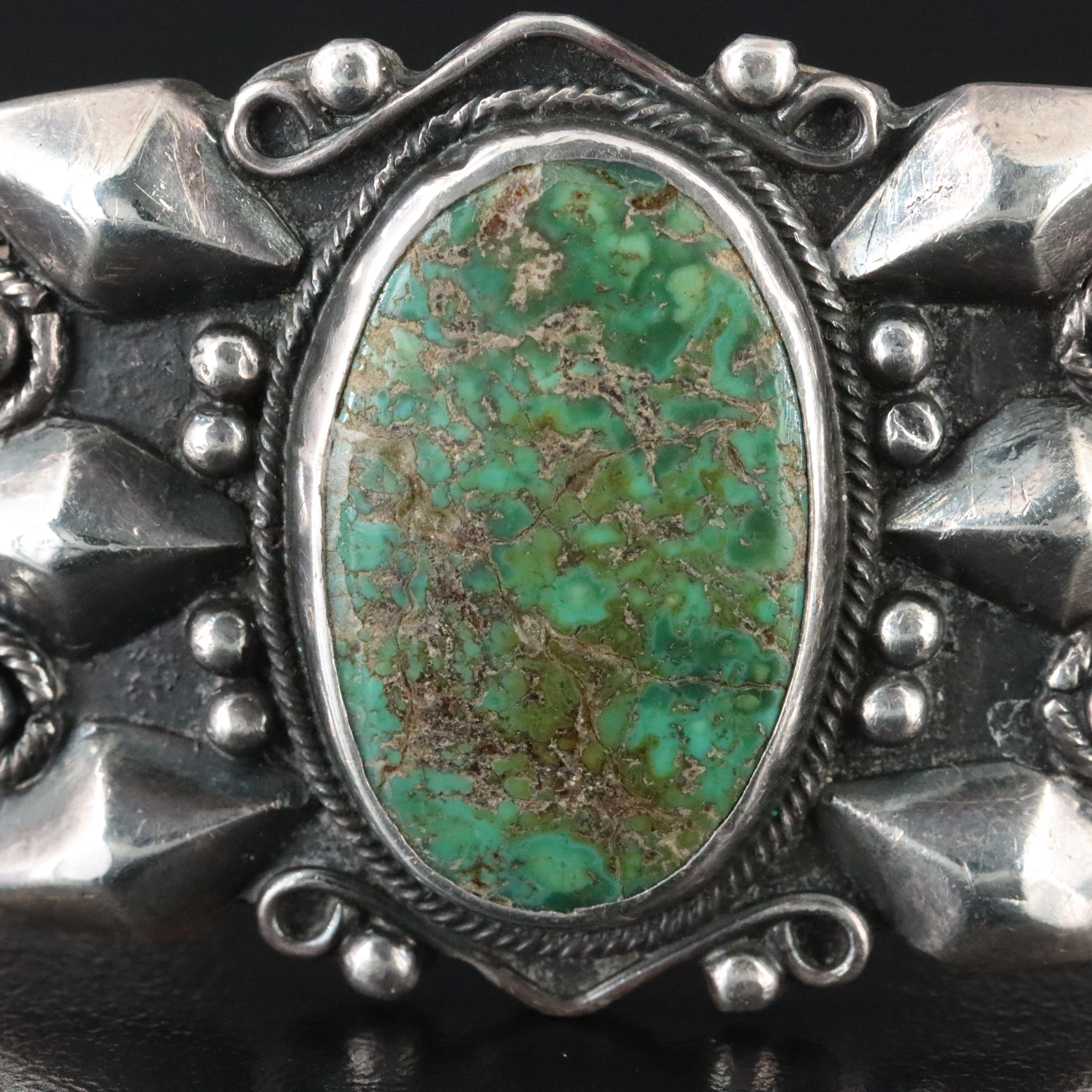 Fred Harvey Style Sterling Turquoise Cuff Bracelet